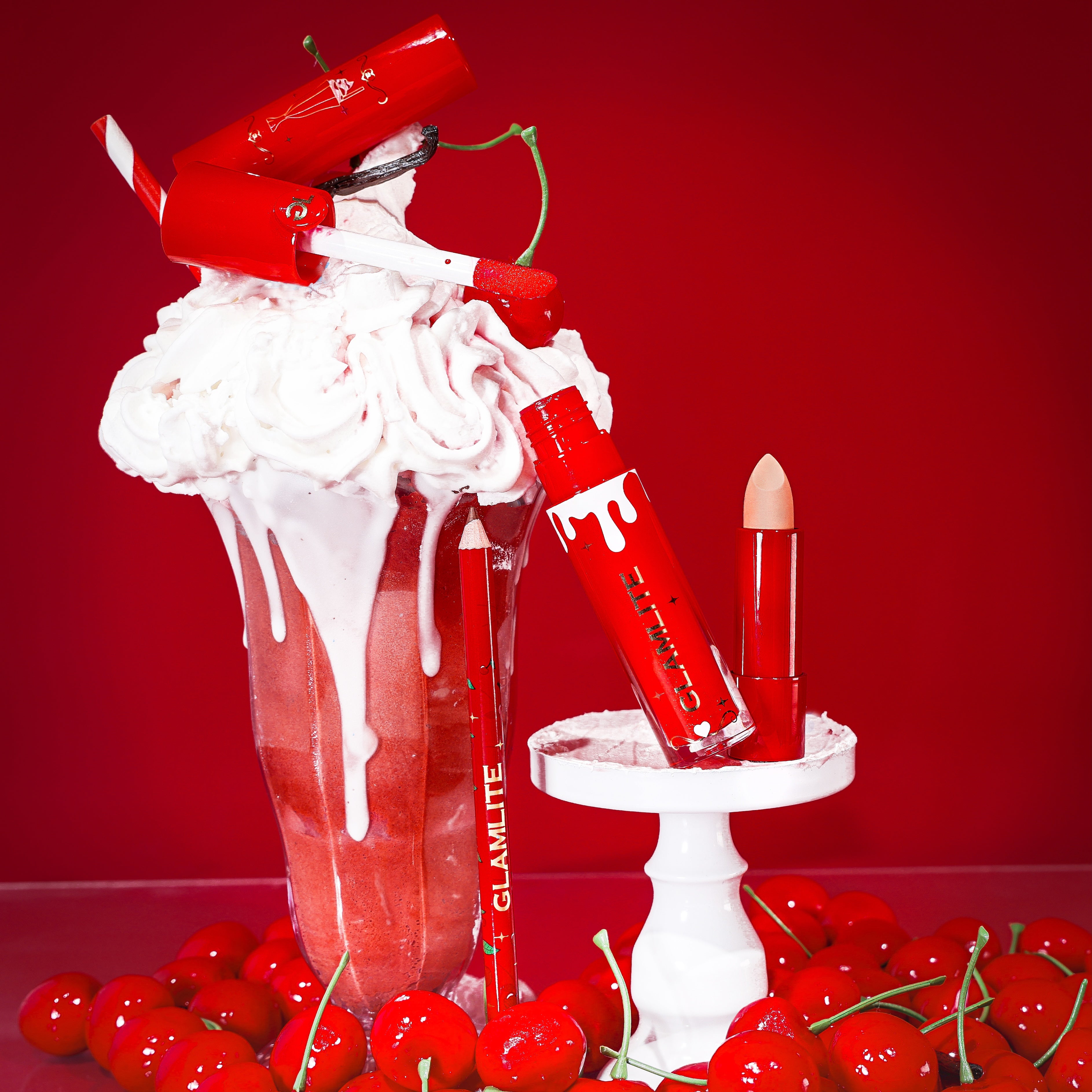 Glamlite Cherry Vanilla Lip Shake kit labbra 3 pezzi rosso
