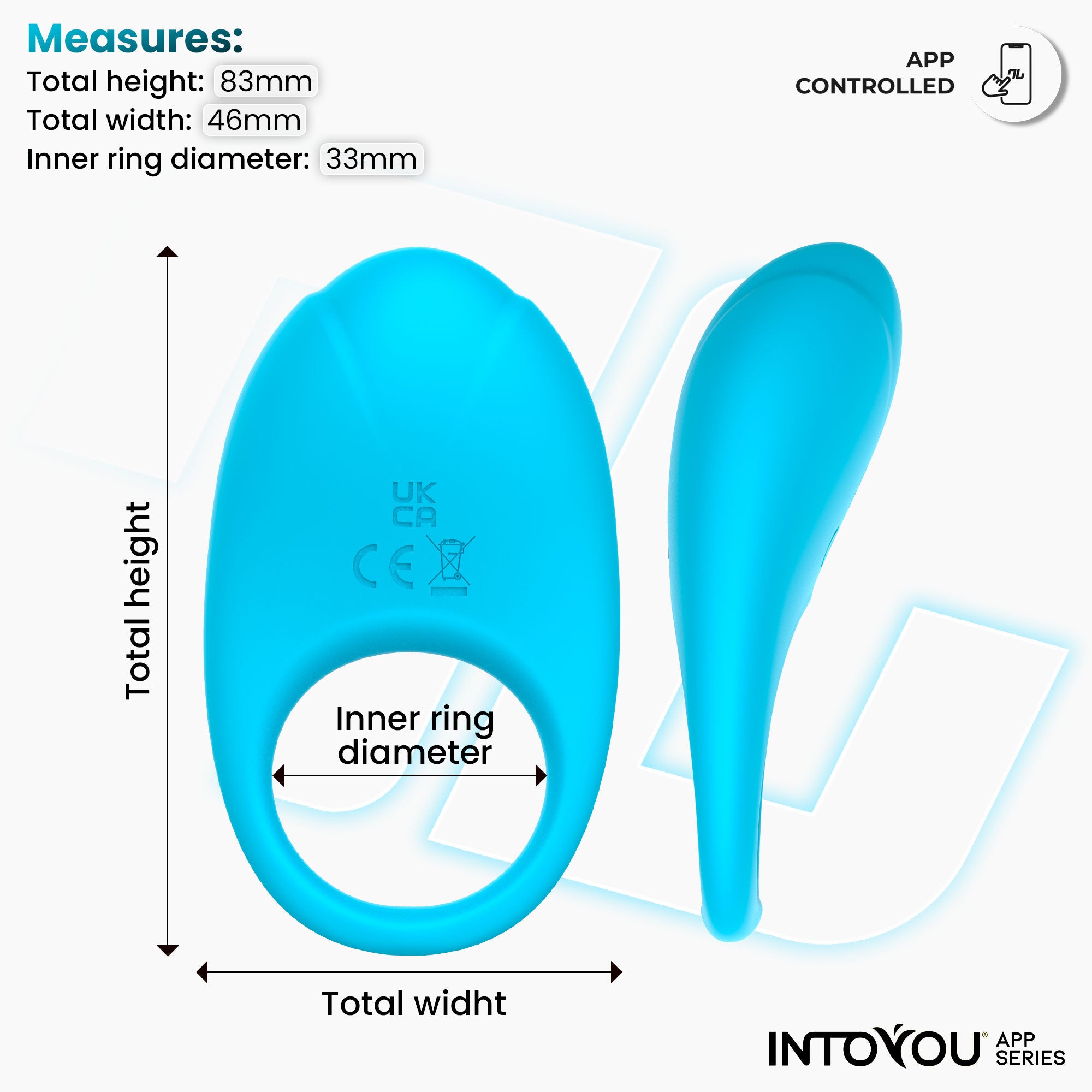 INTOYOU Ringo anello vibrante pene blu silicone 10 modi app