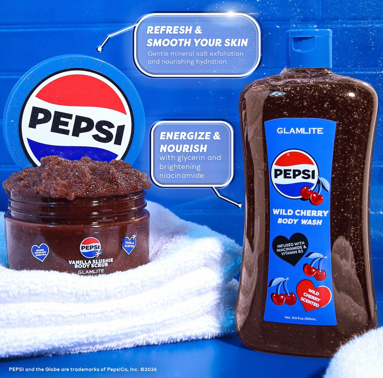 Glamlite Pepsi Vanilla bagnoschiuma scrub corpo bundle vaniglia