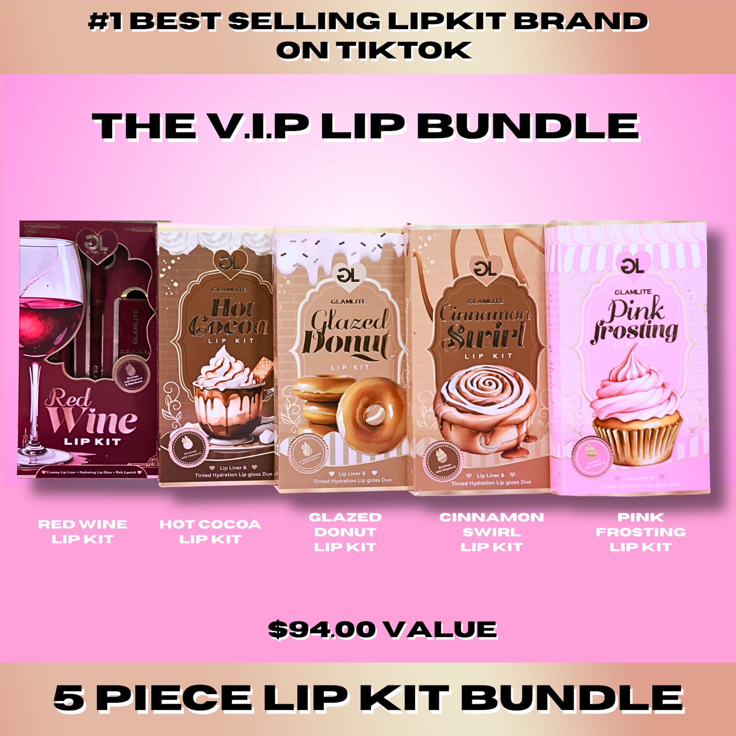 Glamlite VIP Lip Kit Bundle set 5 rossetti vino e cacao