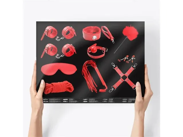 INTOYOU BDSM set bondage 10 pezzi rosso regolabile