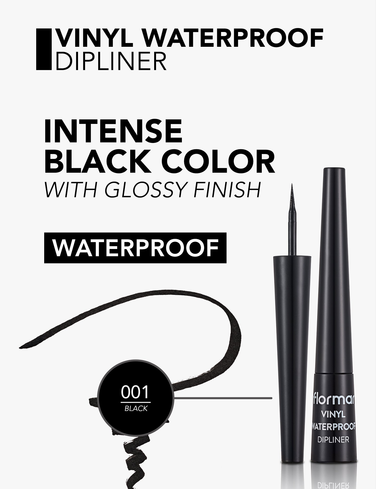 Pretty by Flormar Vinyl Dipliner eyeliner liquido 01 Black waterproof