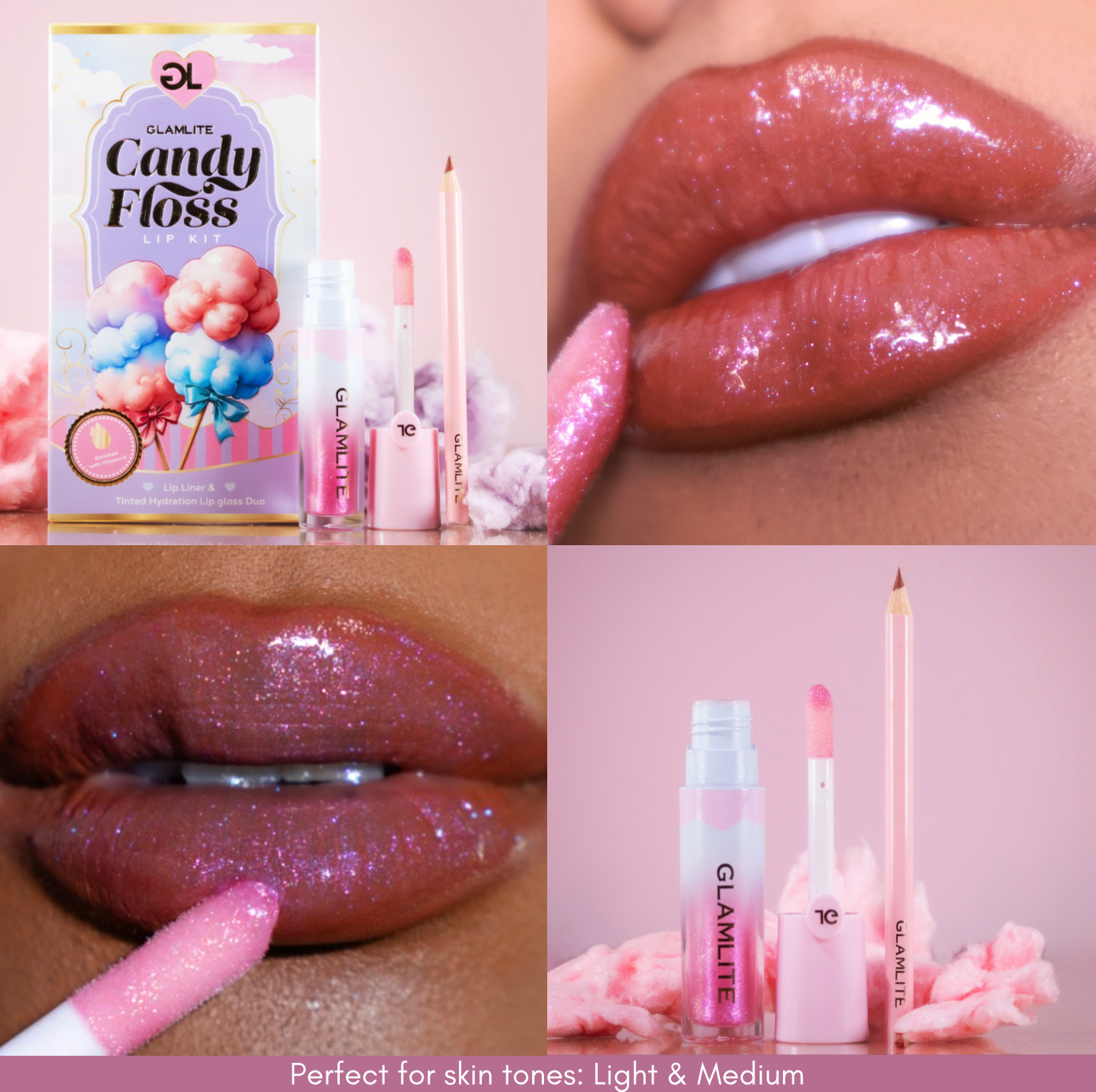 Glamlite Lip Kits Candy Floss kit labbra gloss e matita rosa