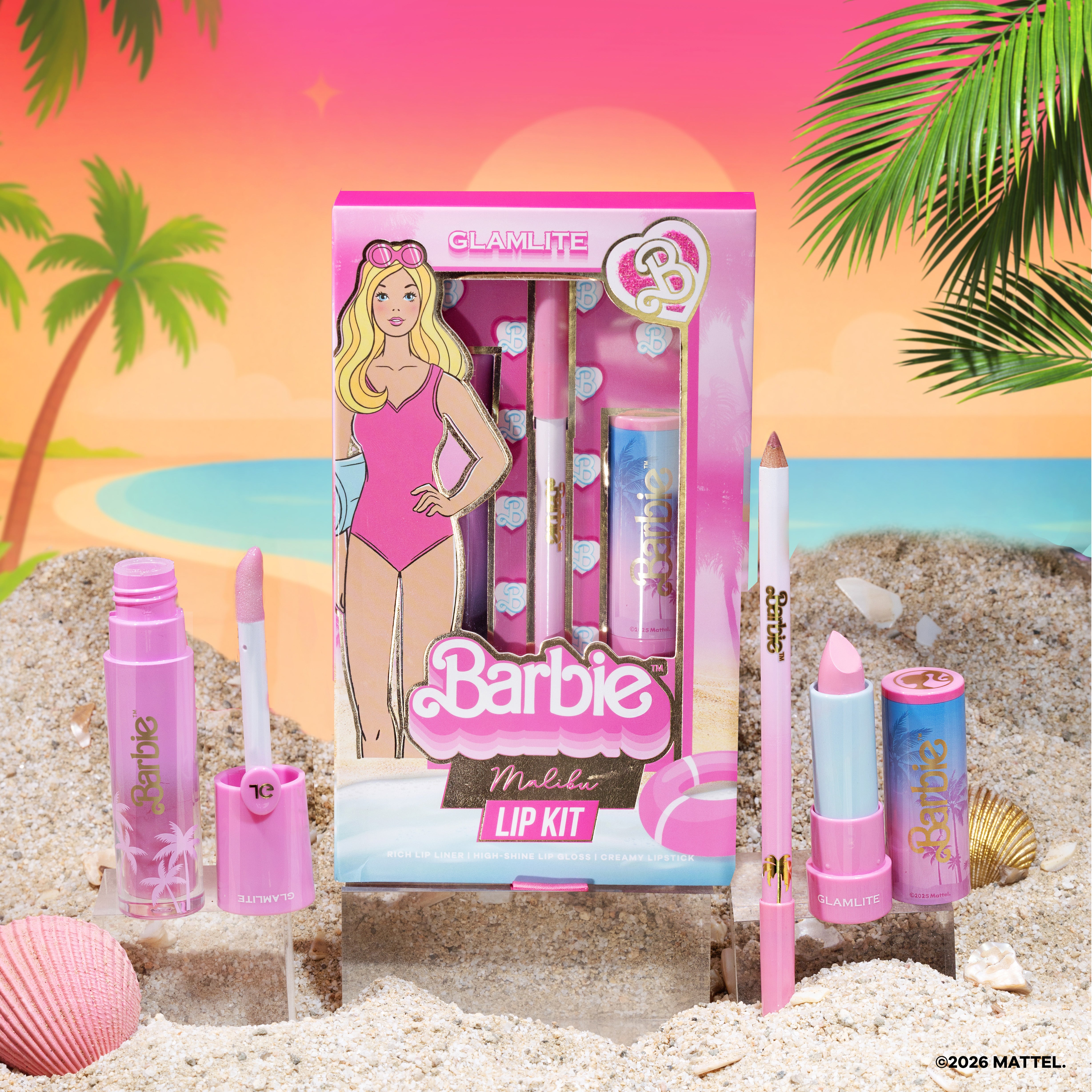 Glamlite Lip Kits Barbie Malibu kit labbra 3 pezzi cremoso