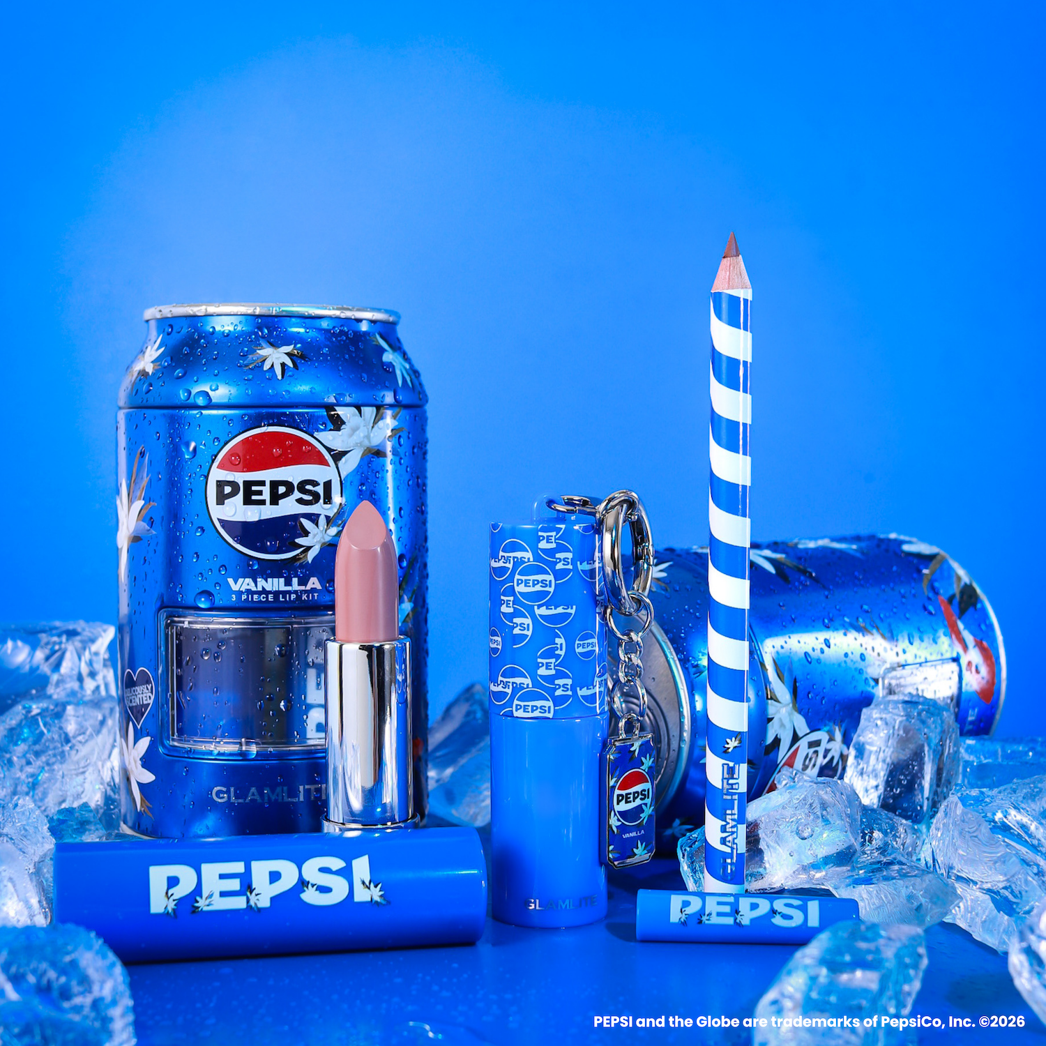 Glamlite Pepsi Vanilla kit labbra rossetto gloss matita 3pz