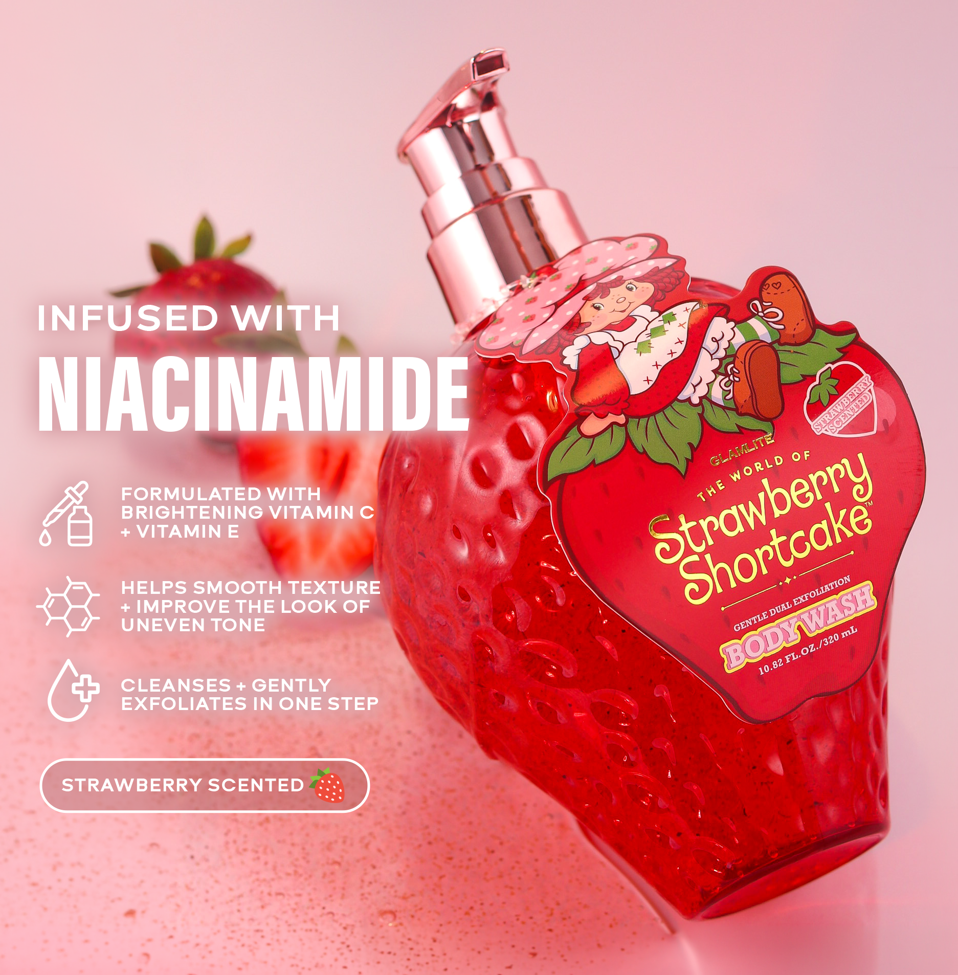 Glamlite Self-Care Essentials Strawberry Shortcake gel doccia fragola esfoliante