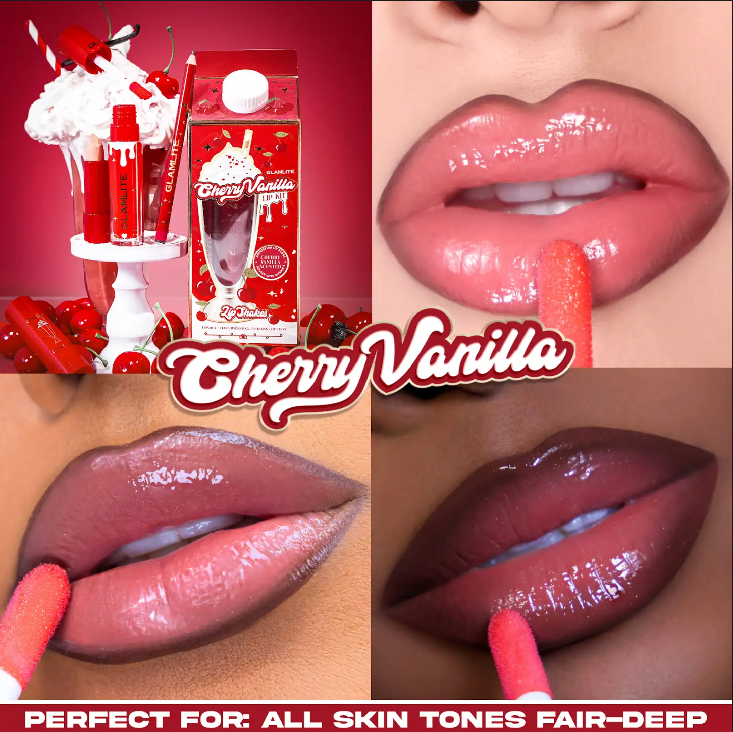 Glamlite Cherry Vanilla Lip Shake kit labbra 3 pezzi rosso