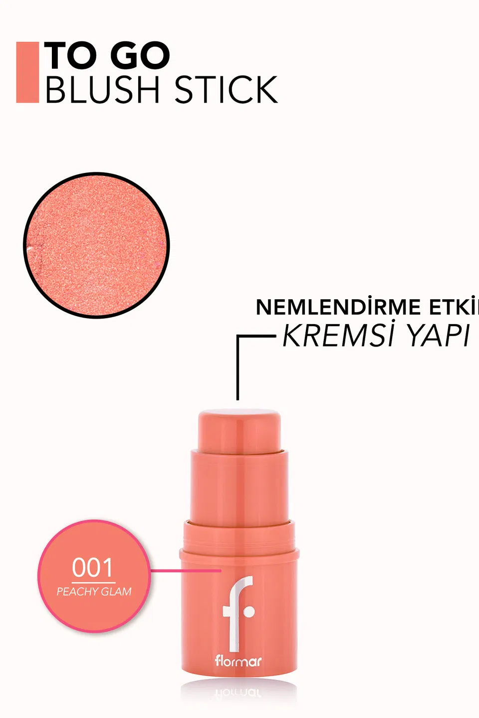 Pretty by Flormar To Go Blusher Stick fard 001 Peachy Glam