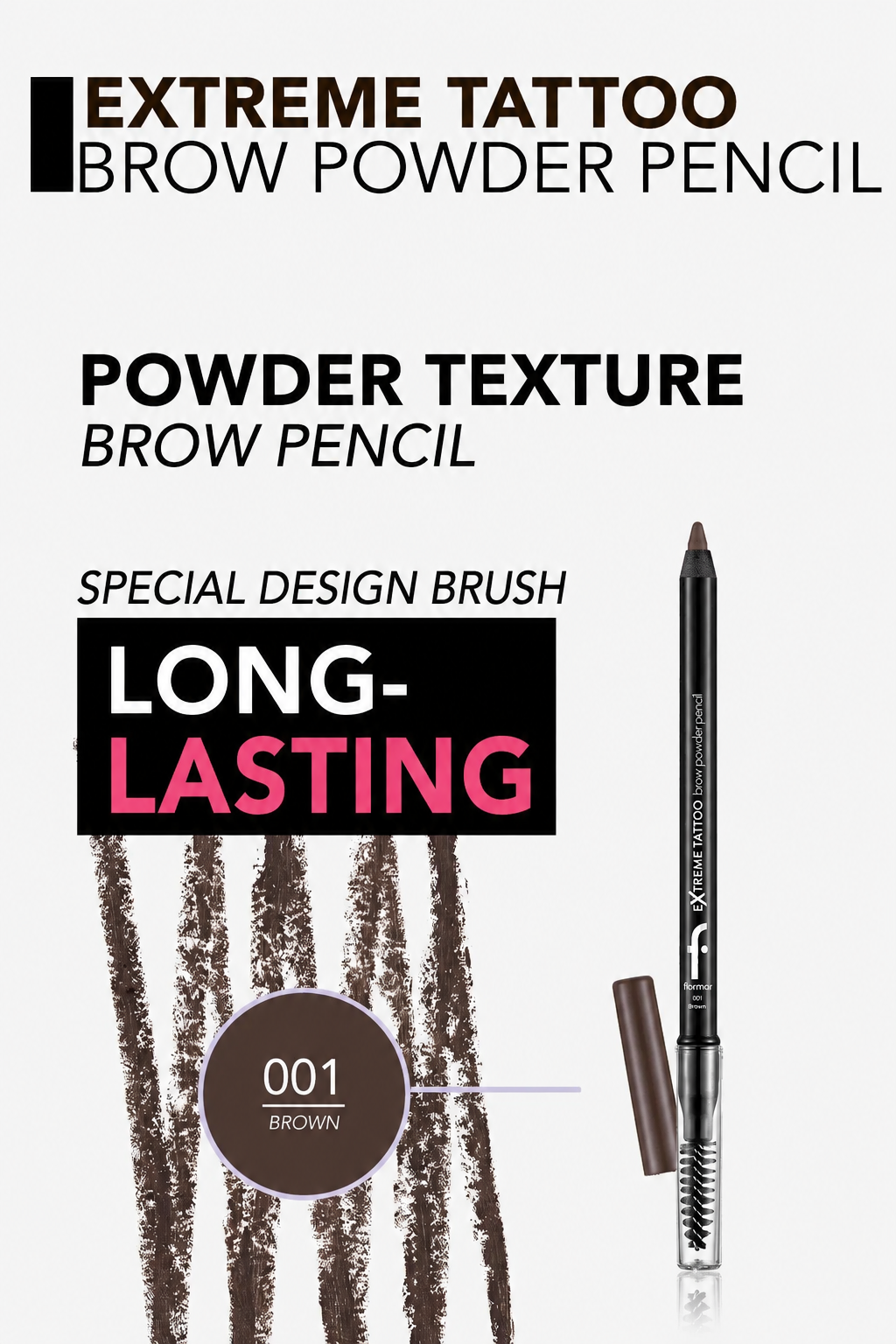 Pretty by Flormar Extreme matita sopracciglia 001 Brown powder