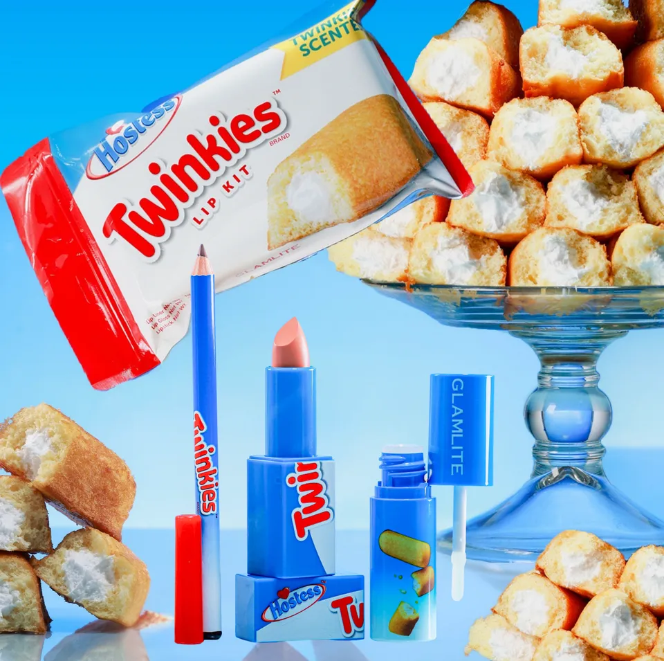 Glamlite Hostess Twinkies kit labbra matita rossetto gloss neutro
