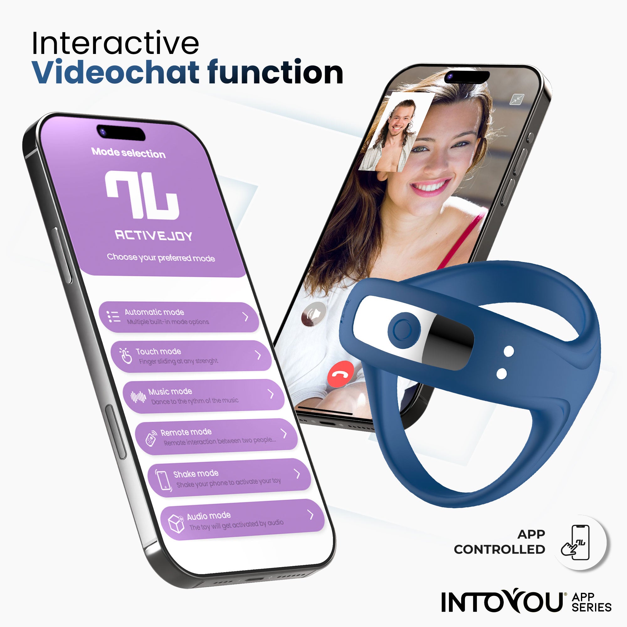 INTOYOU Rank Anello Vibrante con App Blu 10 Modi