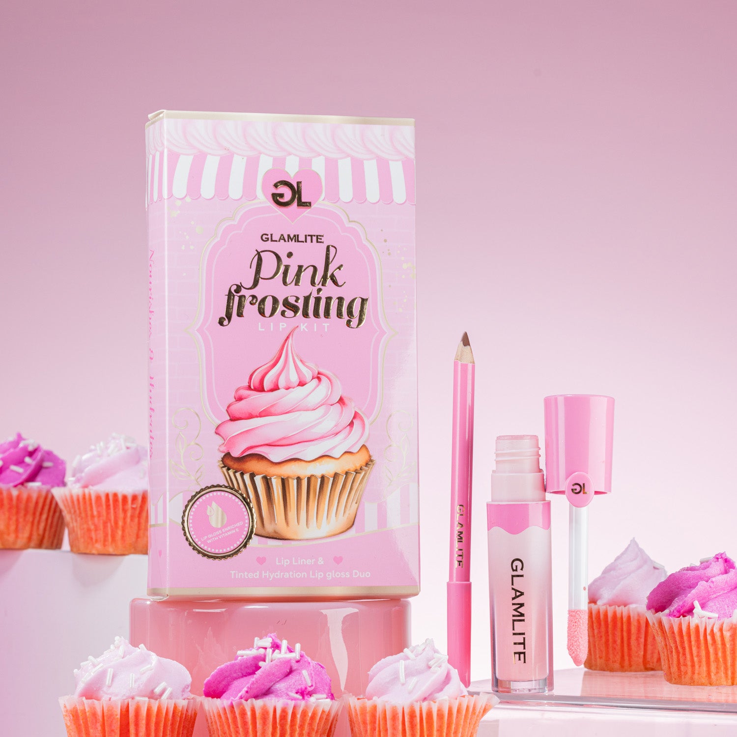 Glamlite Pink Frosting Lip Kit 2 pezzi rosa vitamina E