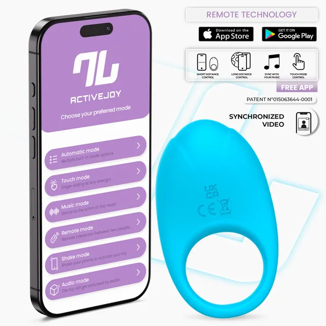 INTOYOU Ringo anello vibrante pene blu silicone 10 modi app