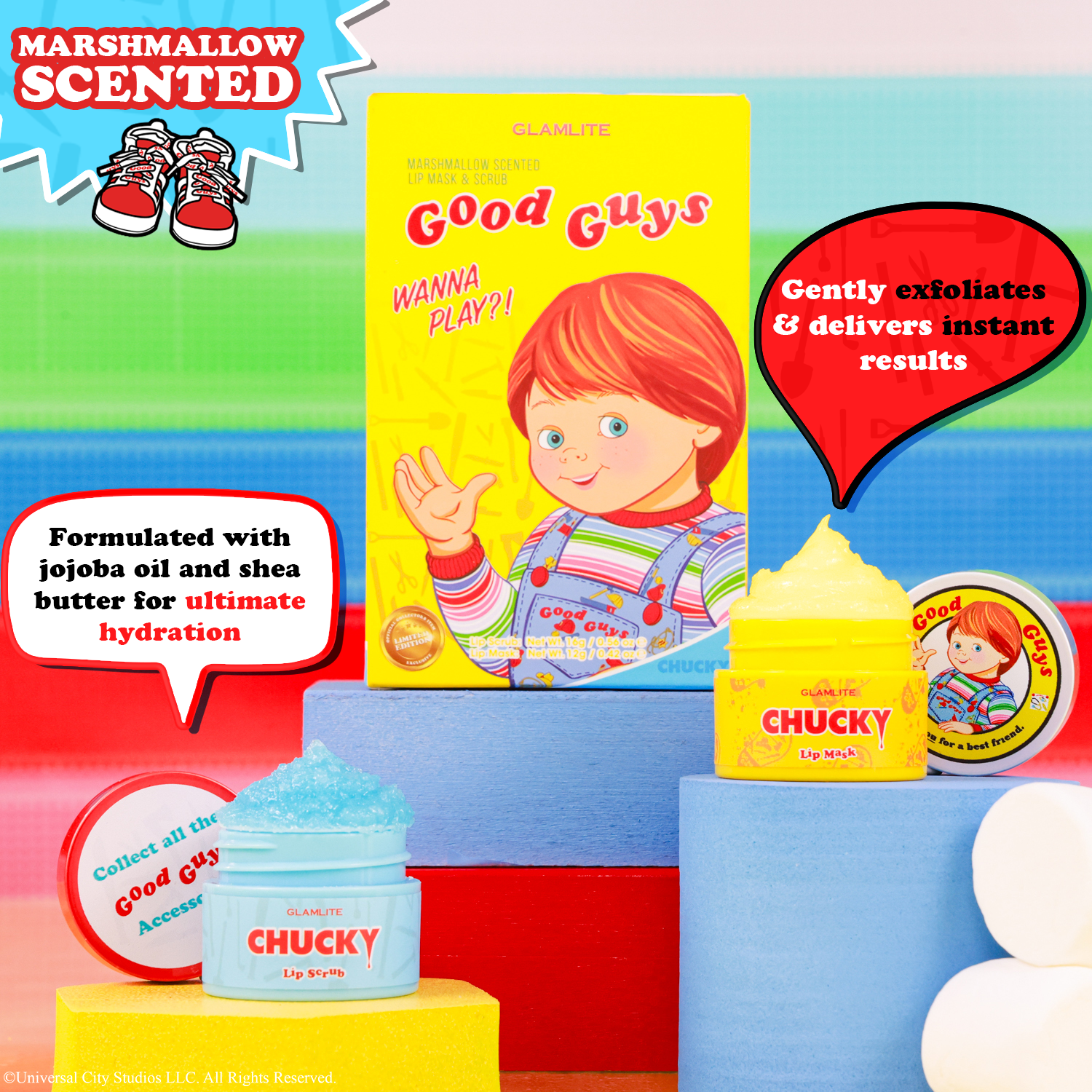 Glamlite Lip Care Chucky duo labbra marshmallow maschera scrub