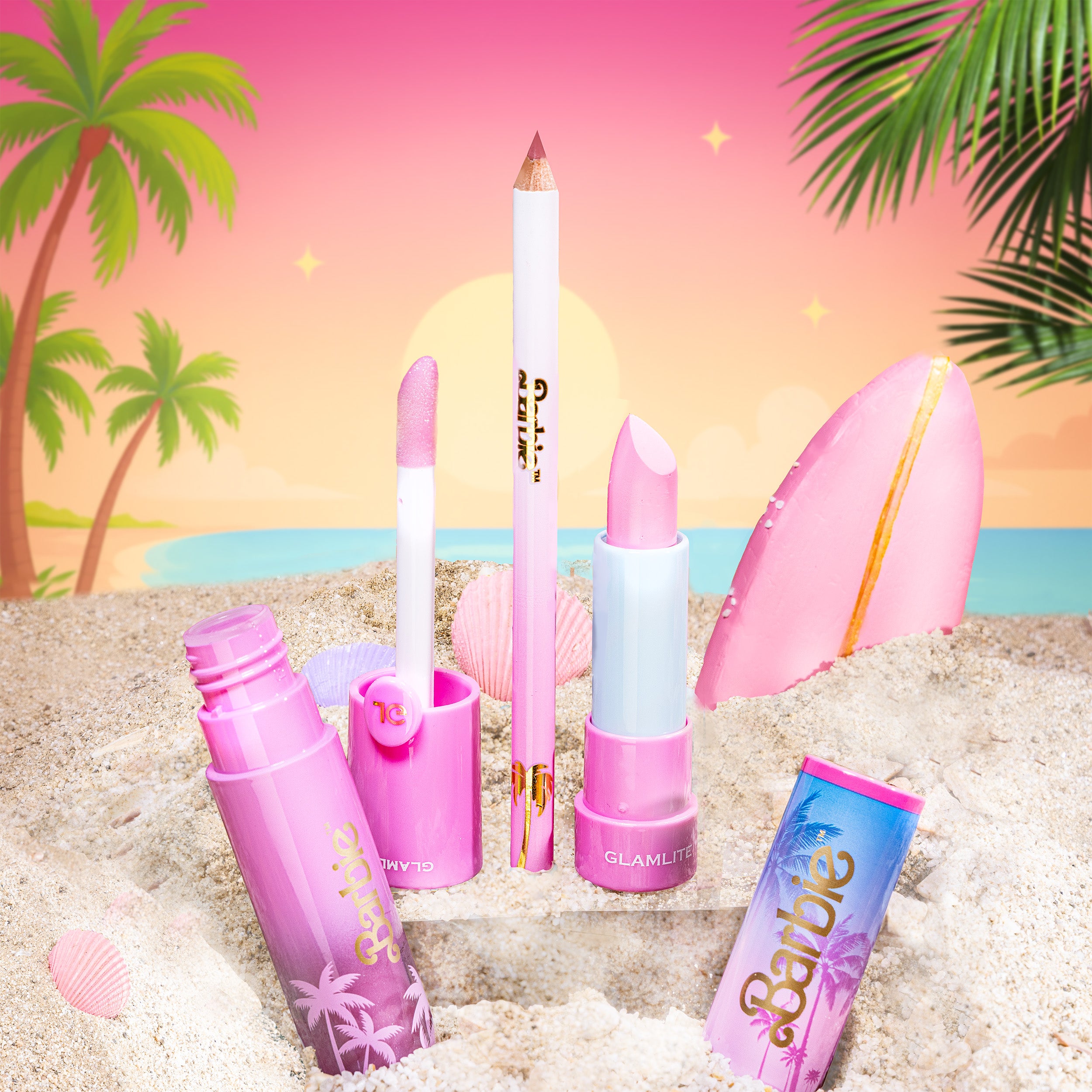 Glamlite Lip Kits Barbie Malibu kit labbra 3 pezzi cremoso