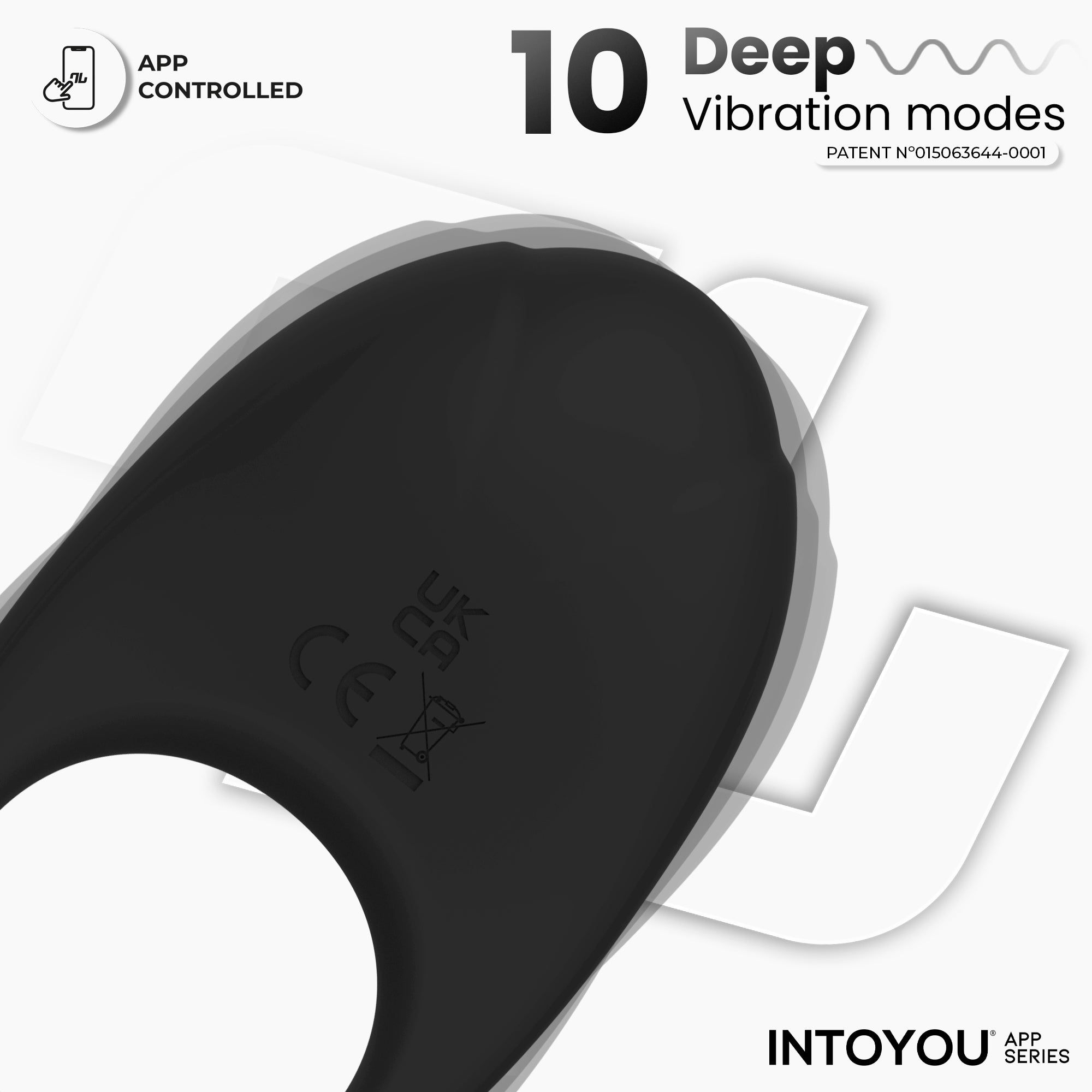 INTOYOU Ringo anello vibrante pene nero 10 modi con app
