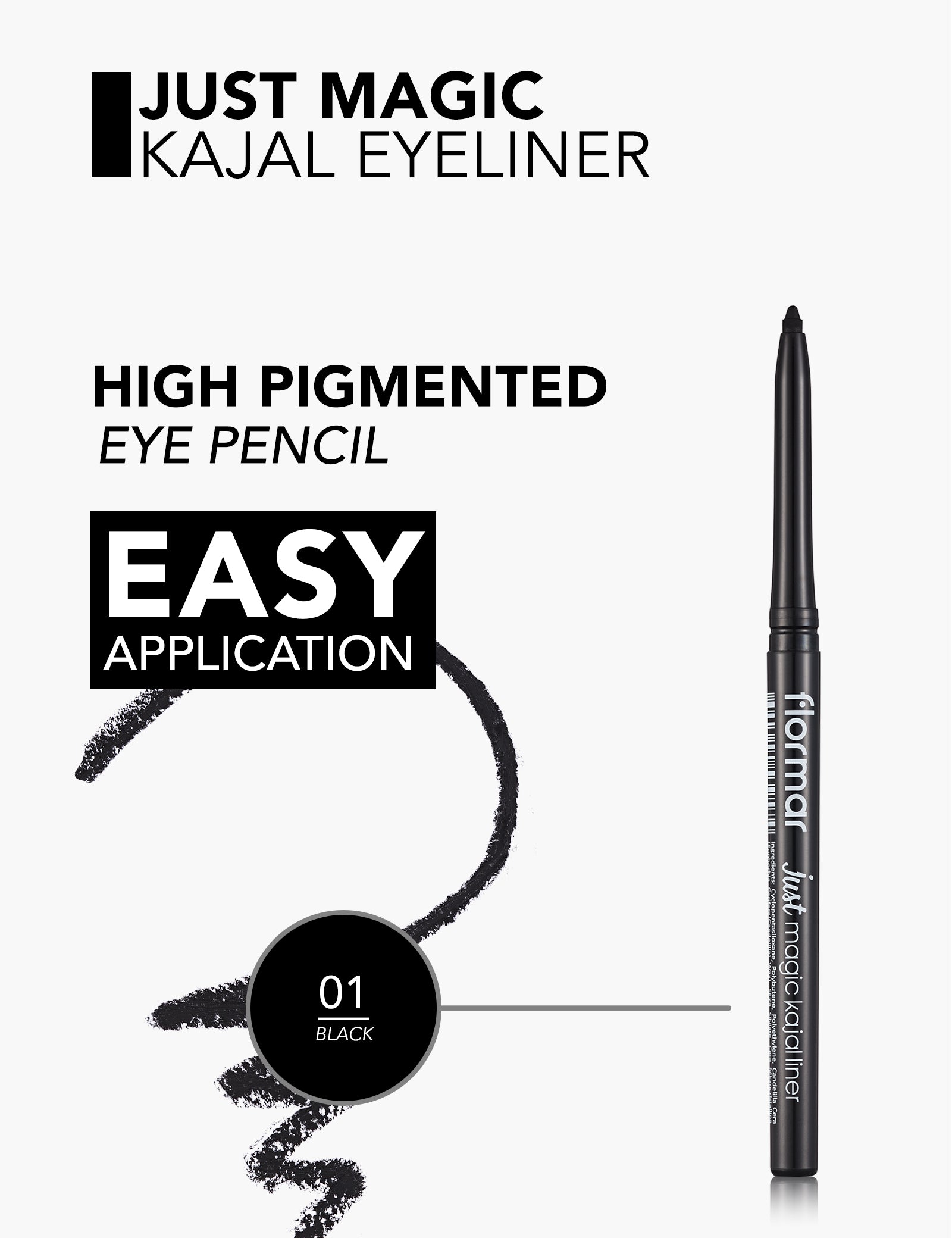 Pretty by Flormar Just Magic Kajal Liner matita occhi 01 Black