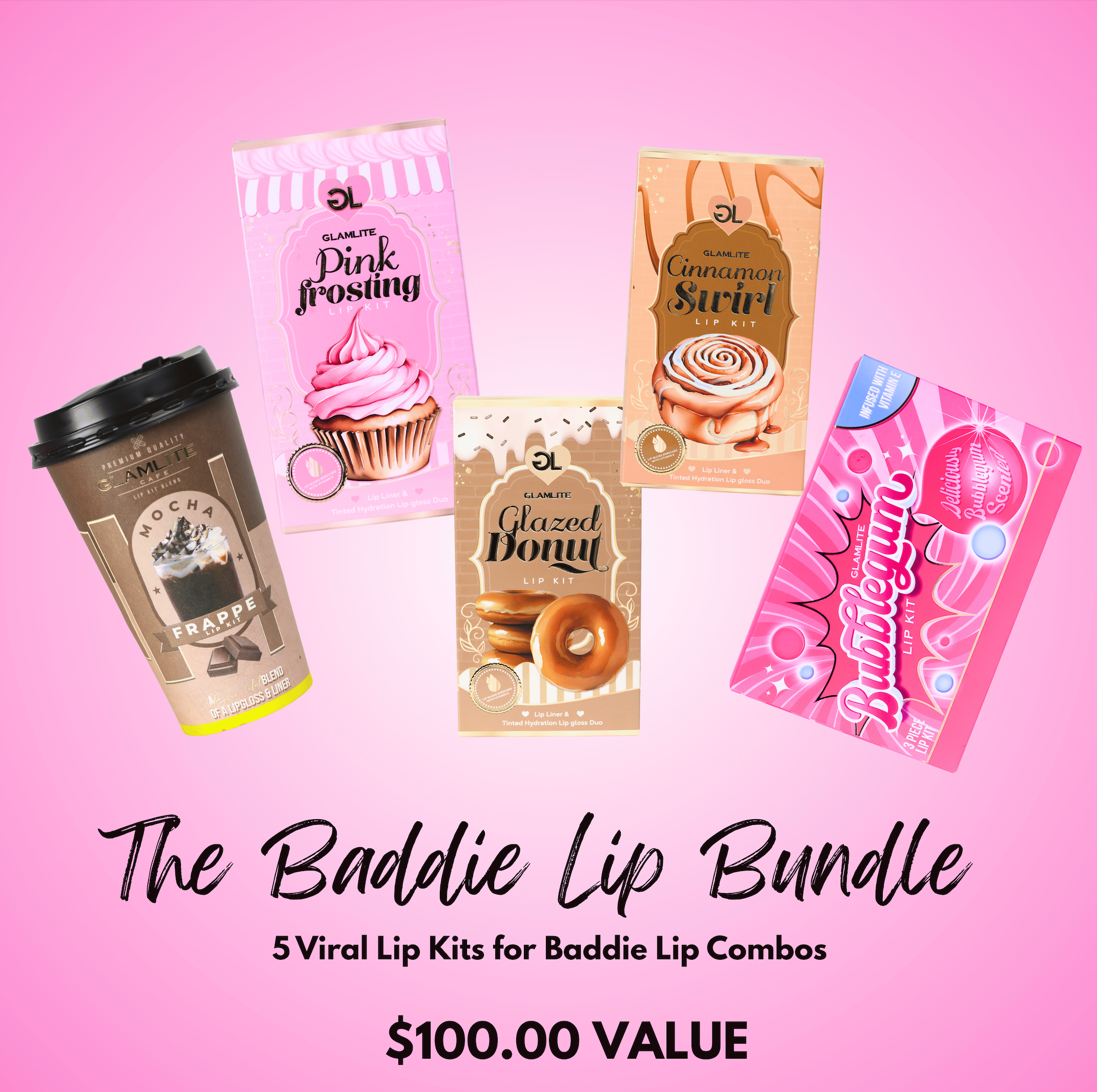 Glamlite Baddie set labbra 5 lip kit rossetto vitamina E
