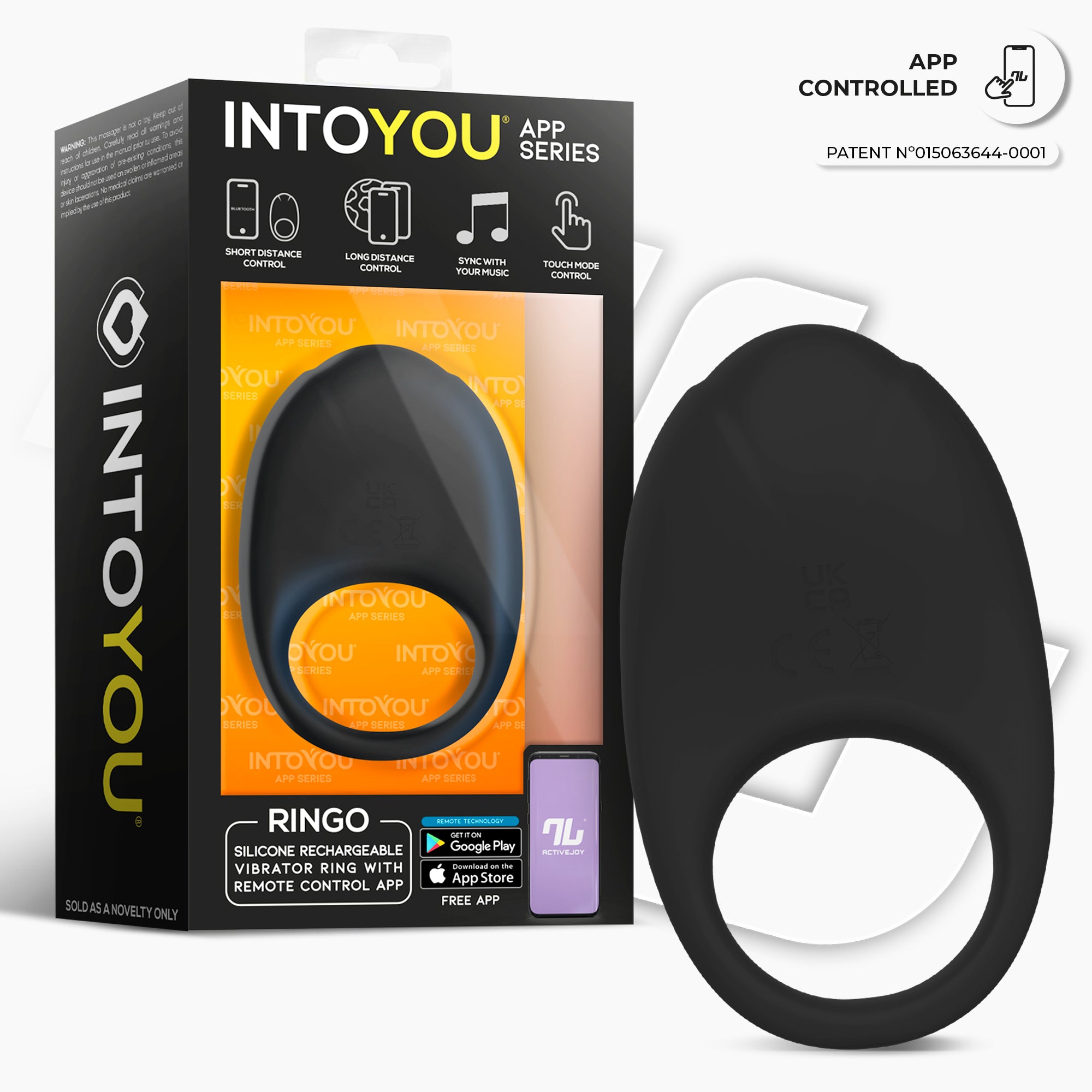 INTOYOU Ringo anello vibrante pene nero 10 modi con app