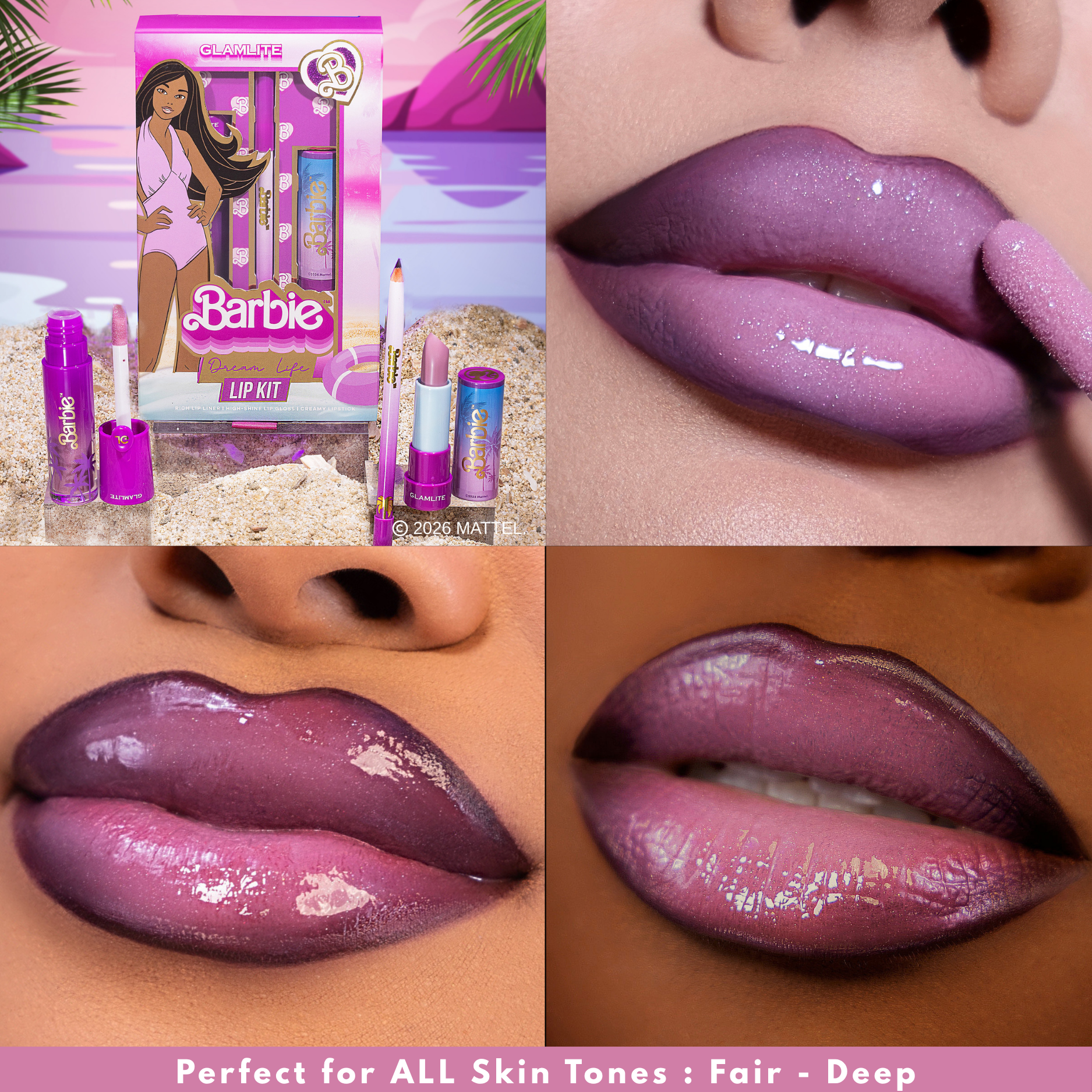 Glamlite Barbie Dream Life set labbra 3 lip kit colore pieno