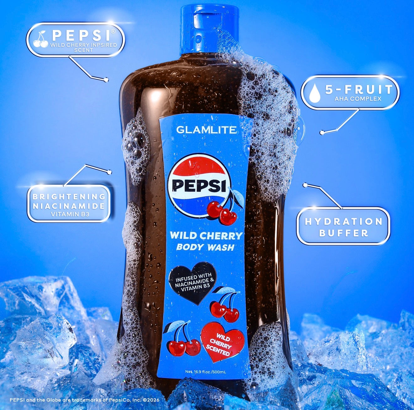 Glamlite Self-Care Pepsi Body Wash Bagnoschiuma Niacinamide