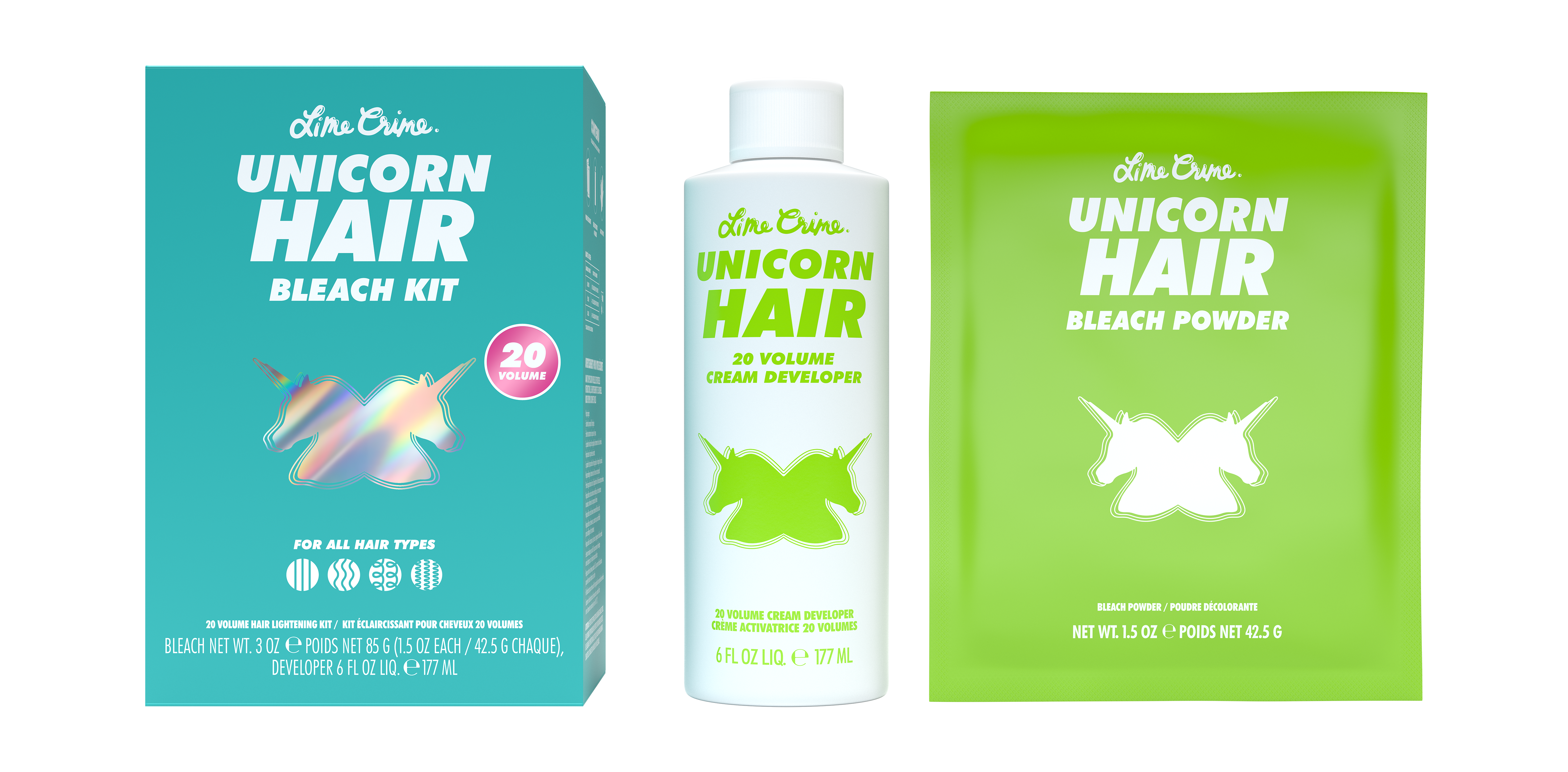 Lime Crime Hair Kits Unicorn Bleach Kit decolorante 20 volumi
