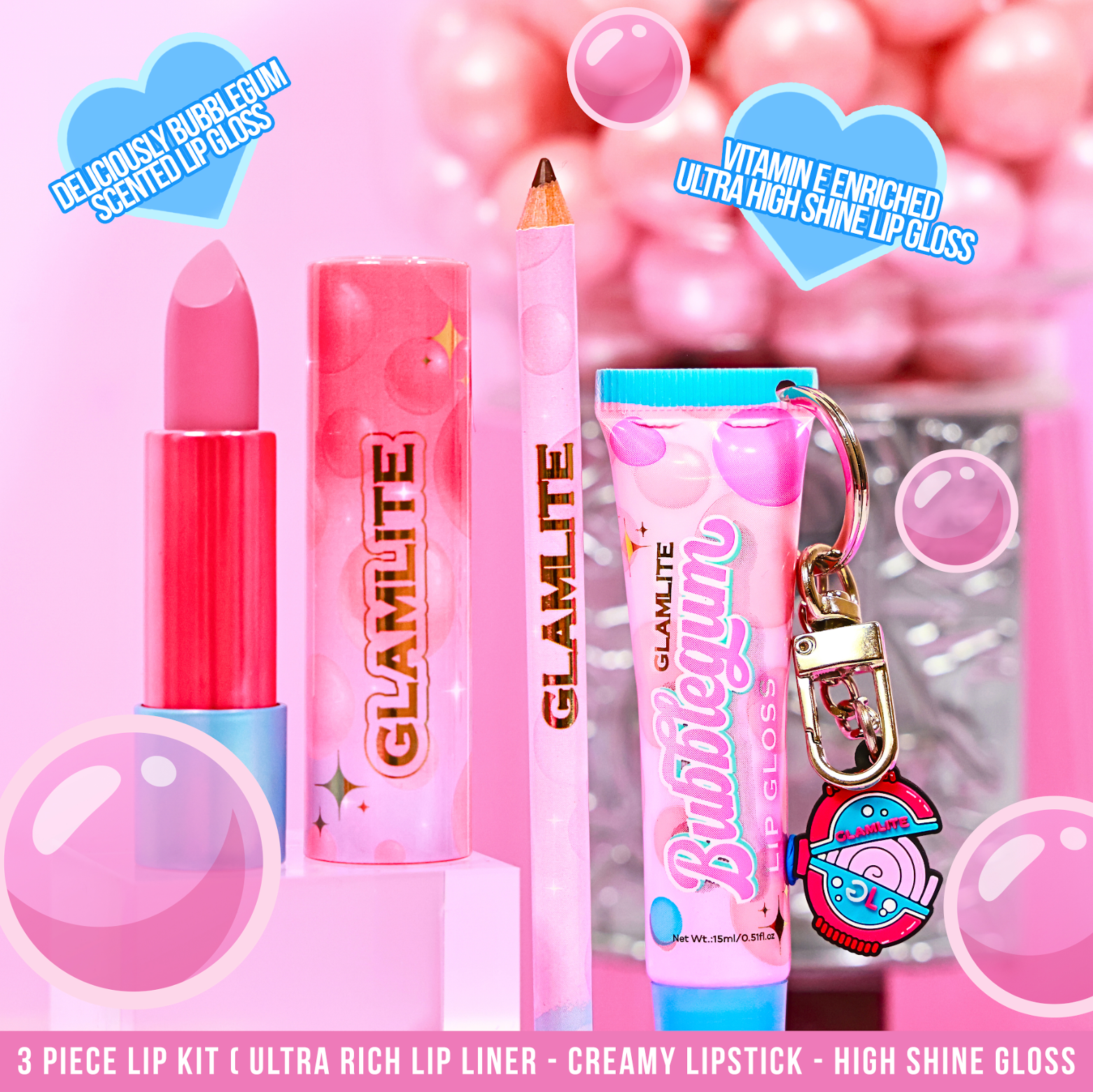 Glamlite Bubblegum Lip Kit 3 pezzi rosa bubblegum