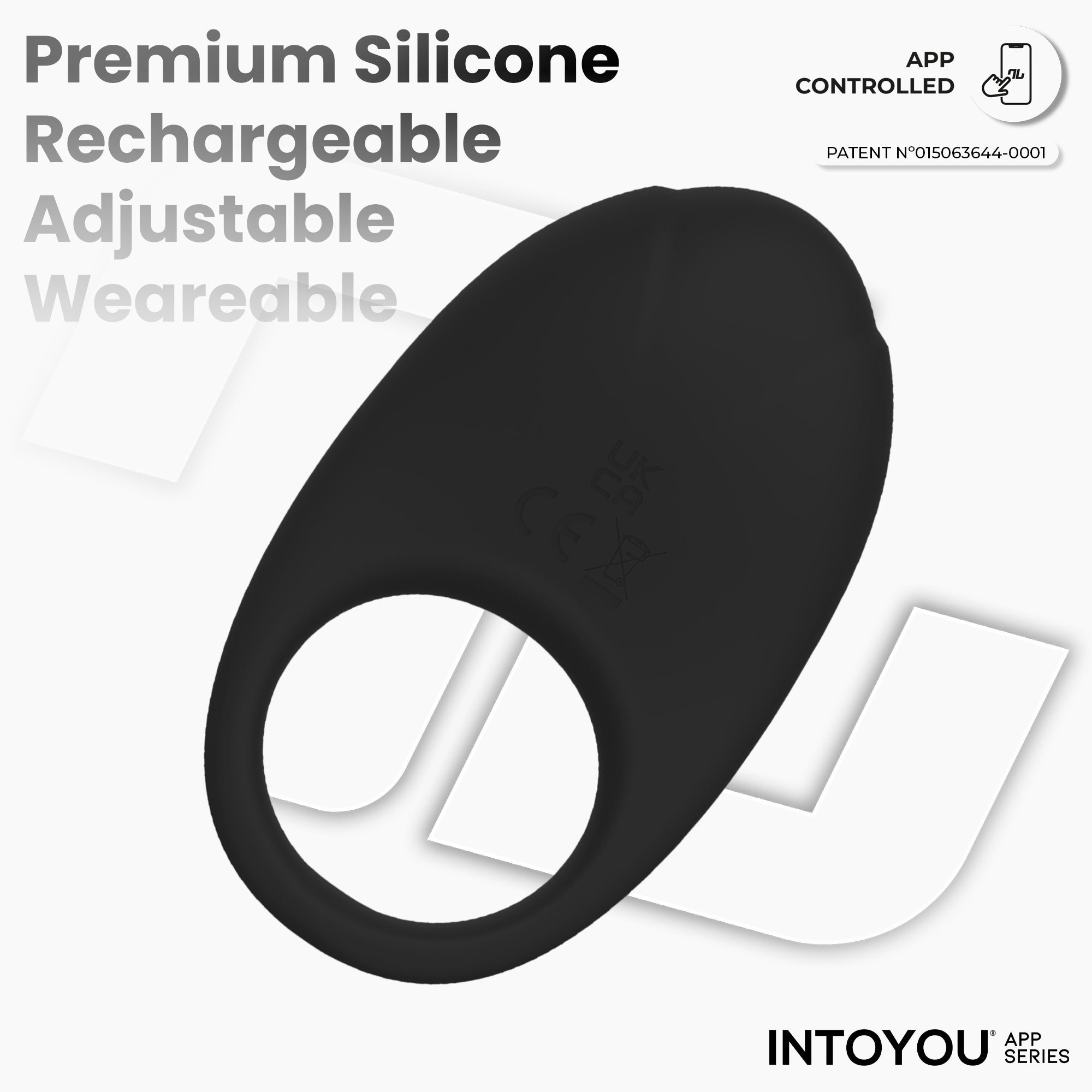 INTOYOU Ringo anello vibrante pene nero 10 modi con app