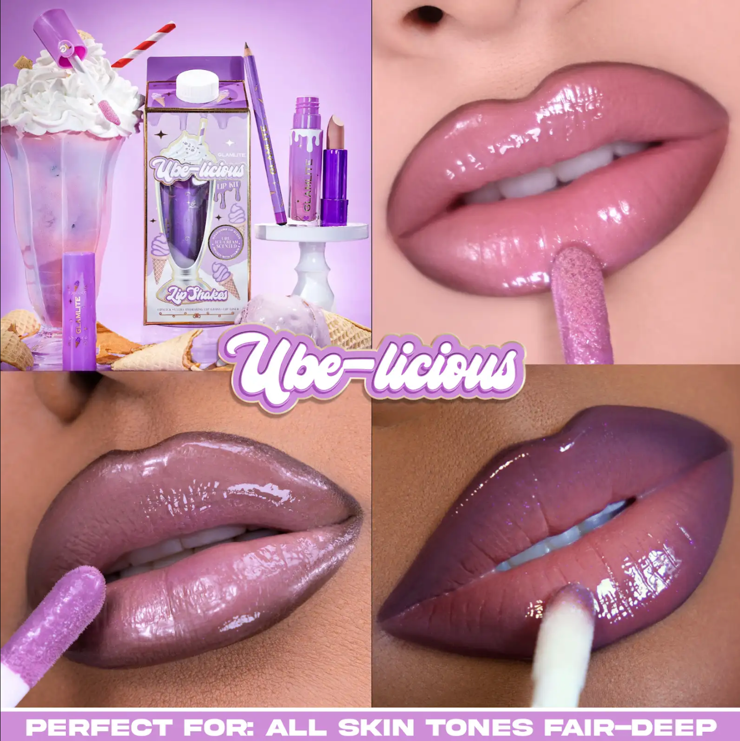 Glamlite Lip Kits Ube-liscious Kit Labbra 3 Pezzi Viola Shimmer