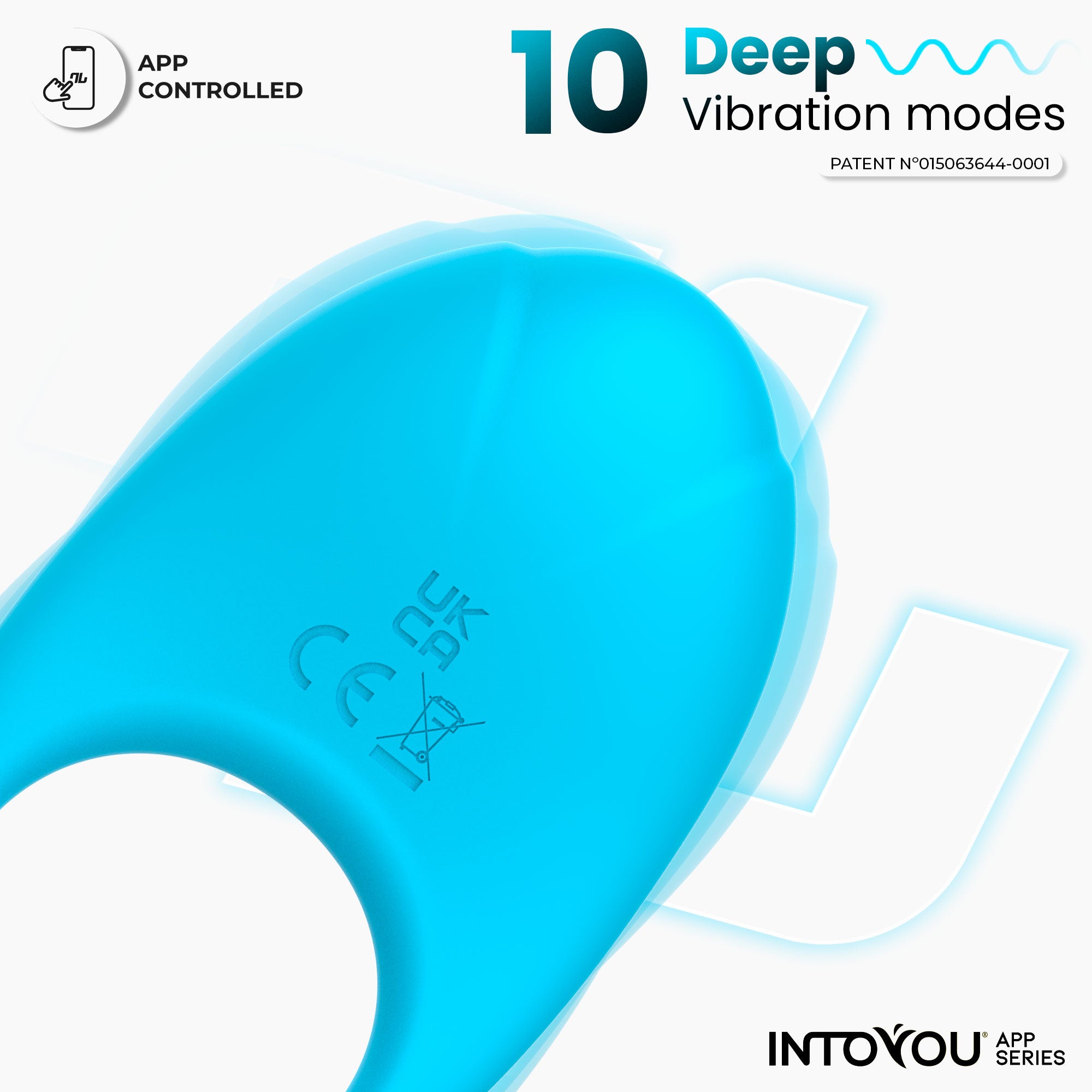 INTOYOU Ringo anello vibrante pene blu silicone 10 modi app
