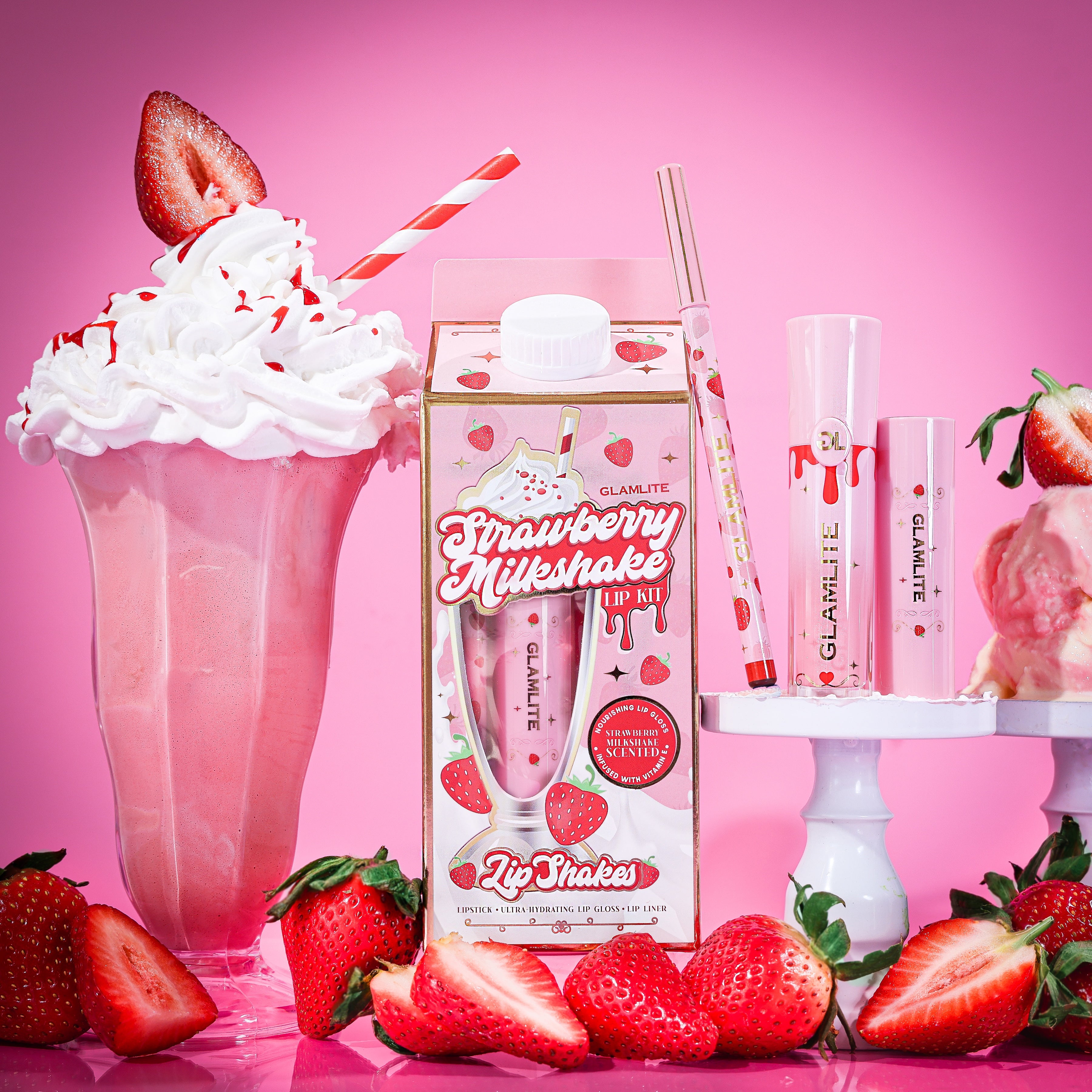 Glamlite Strawberry Milkshake kit labbra 3 pezzi fragola