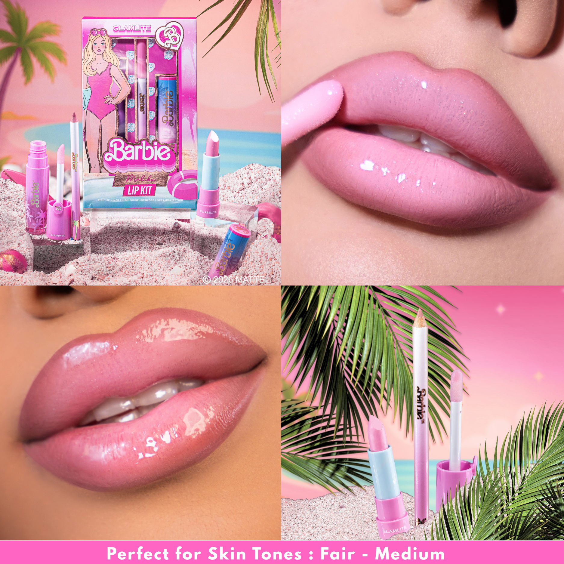 Glamlite Barbie Dream Life set labbra 3 lip kit colore pieno