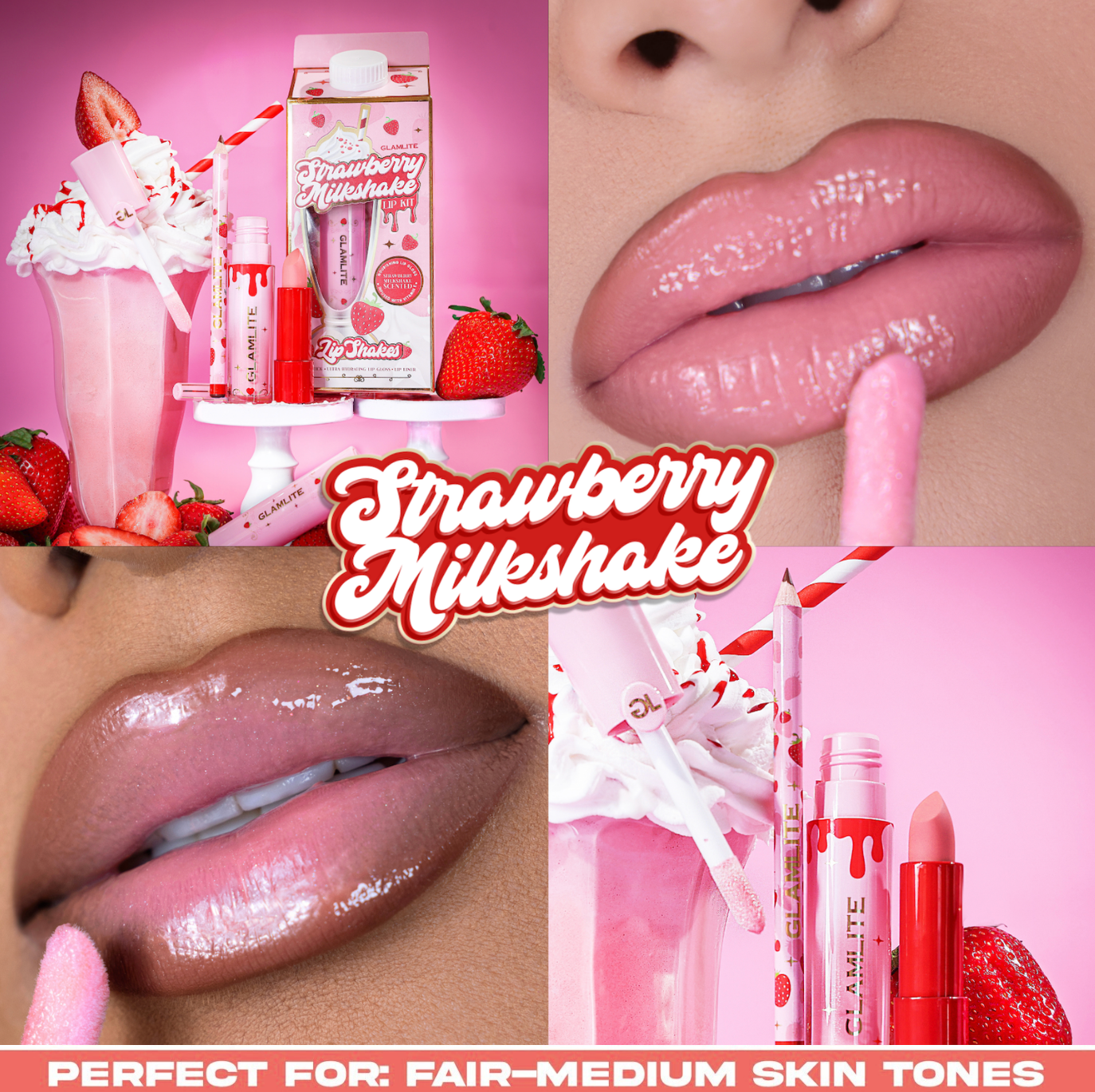 Glamlite Strawberry Milkshake kit labbra 3 pezzi fragola