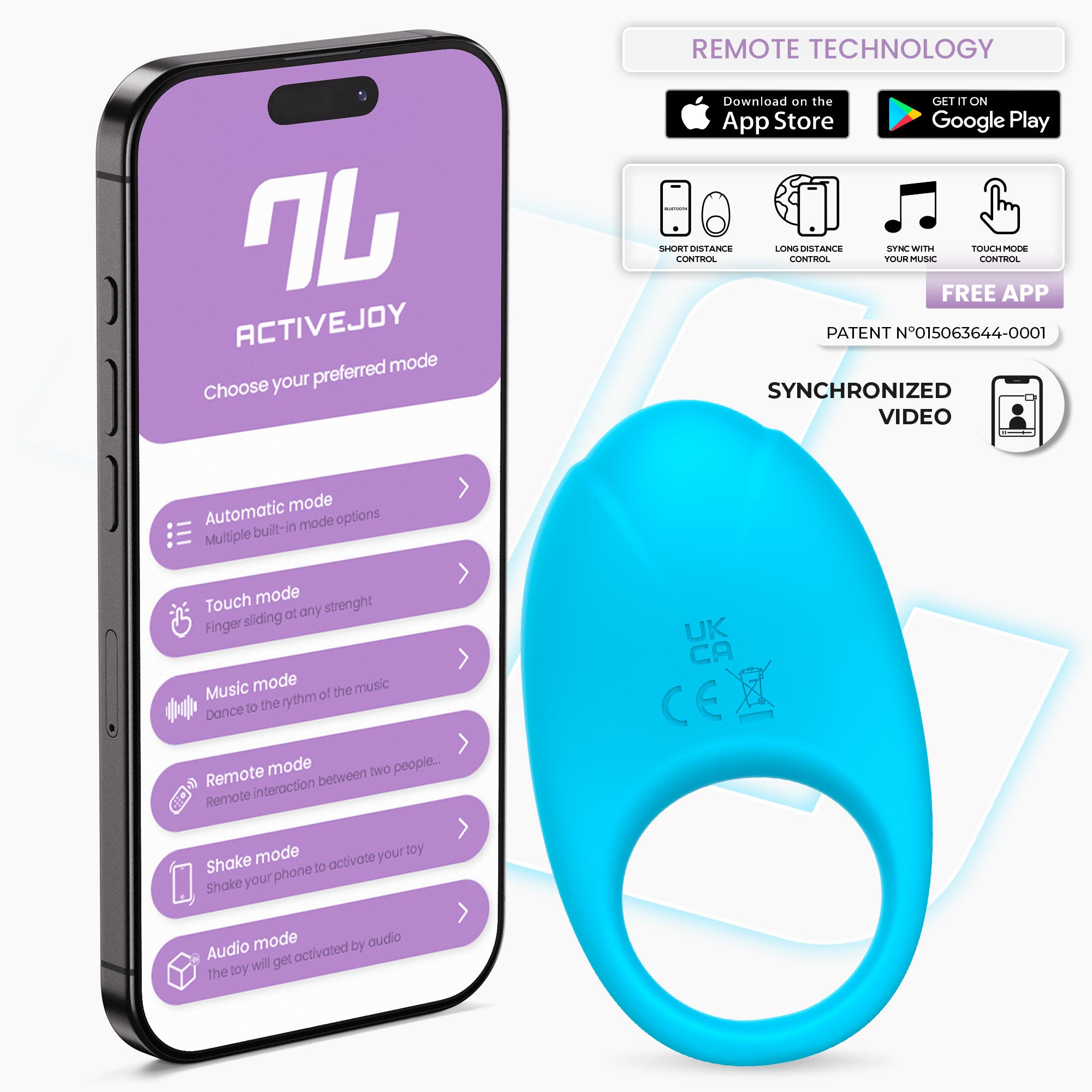 INTOYOU Ringo anello vibrante pene blu silicone 10 modi app