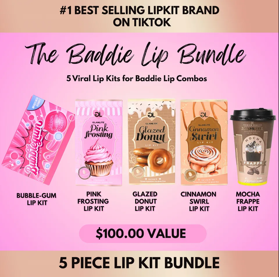 Glamlite Baddie set labbra 5 lip kit rossetto vitamina E
