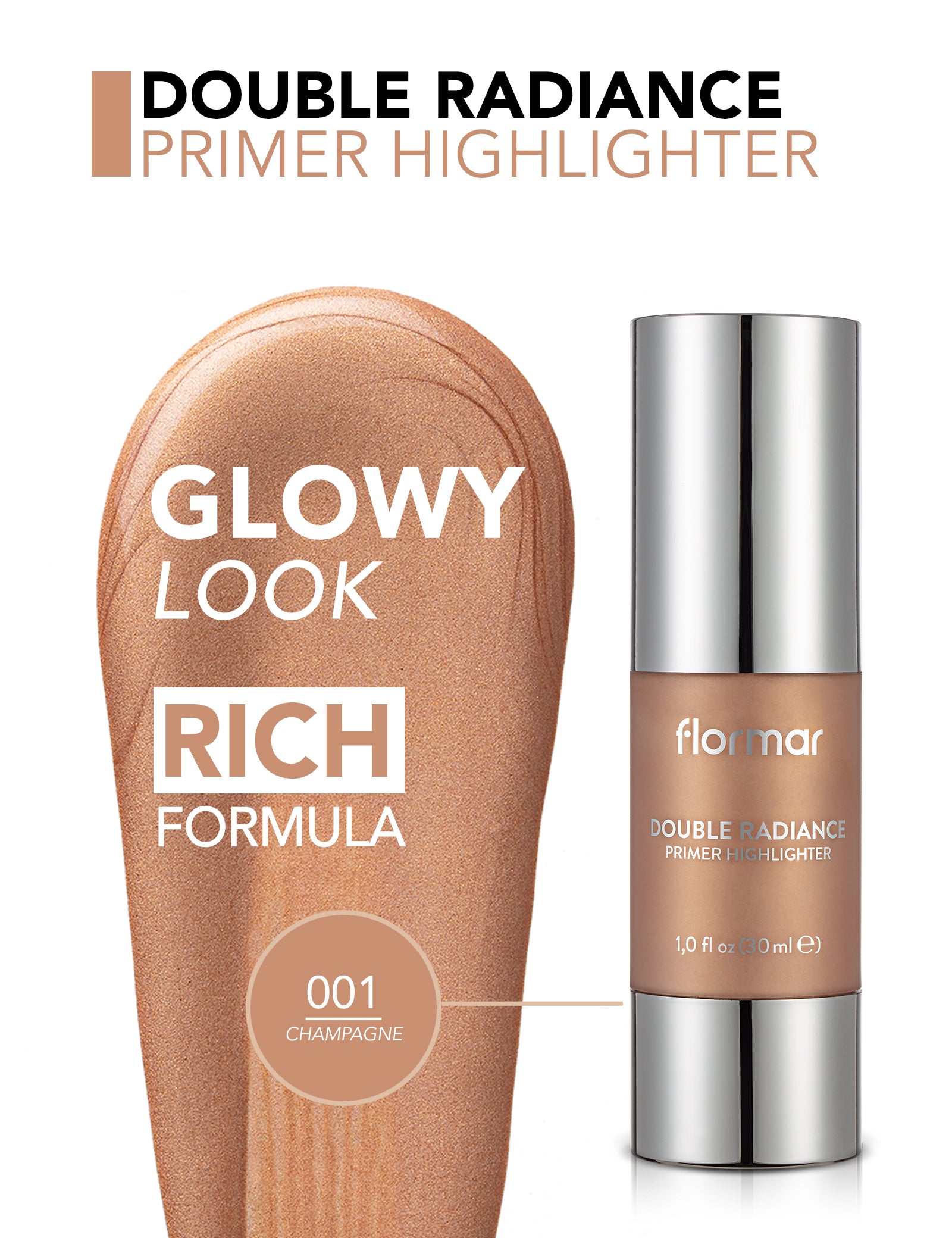 Pretty by Flormar Double Radiance Primer Illuminante Champagne