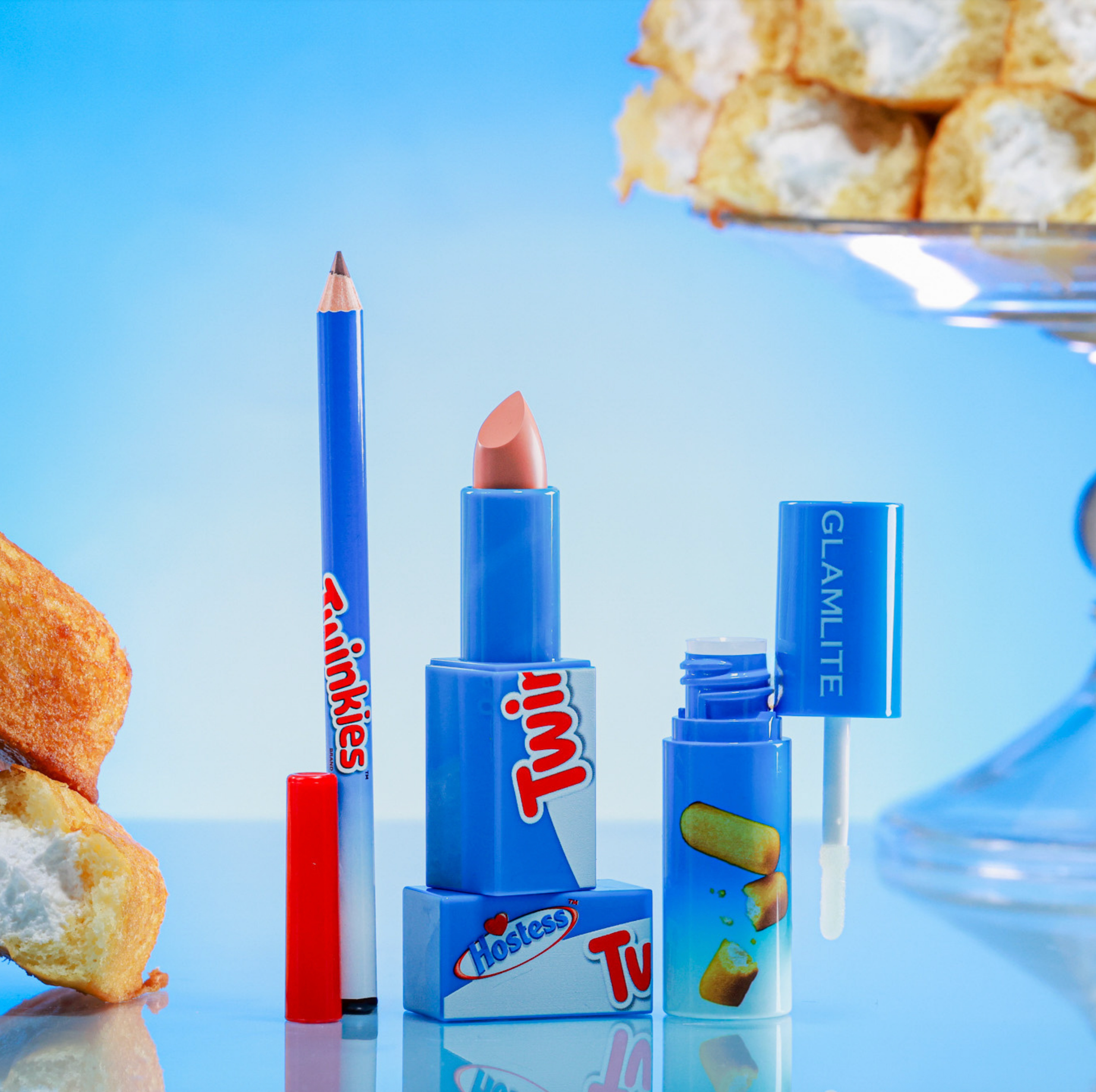 Glamlite Hostess Twinkies kit labbra matita rossetto gloss neutro