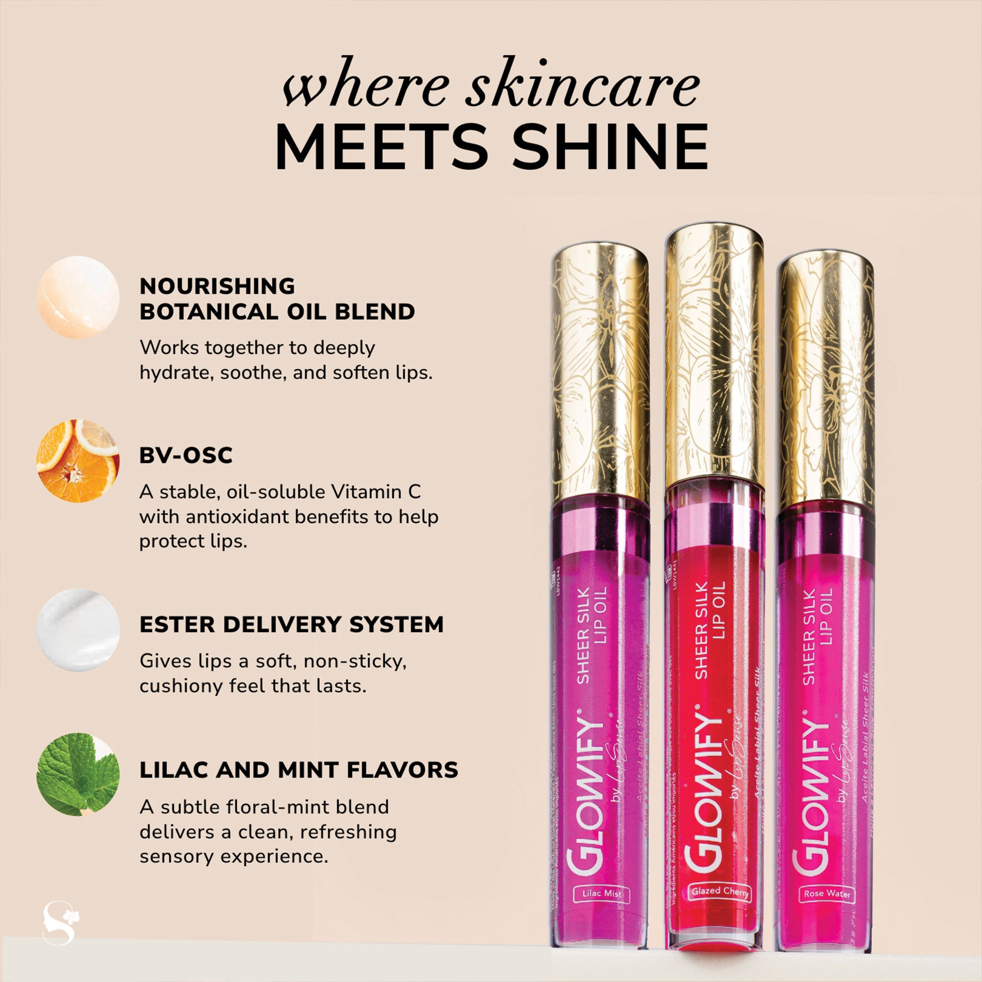 LipSense Glowify Sheer Silk Lip Oil olio labbra trio lilla menta