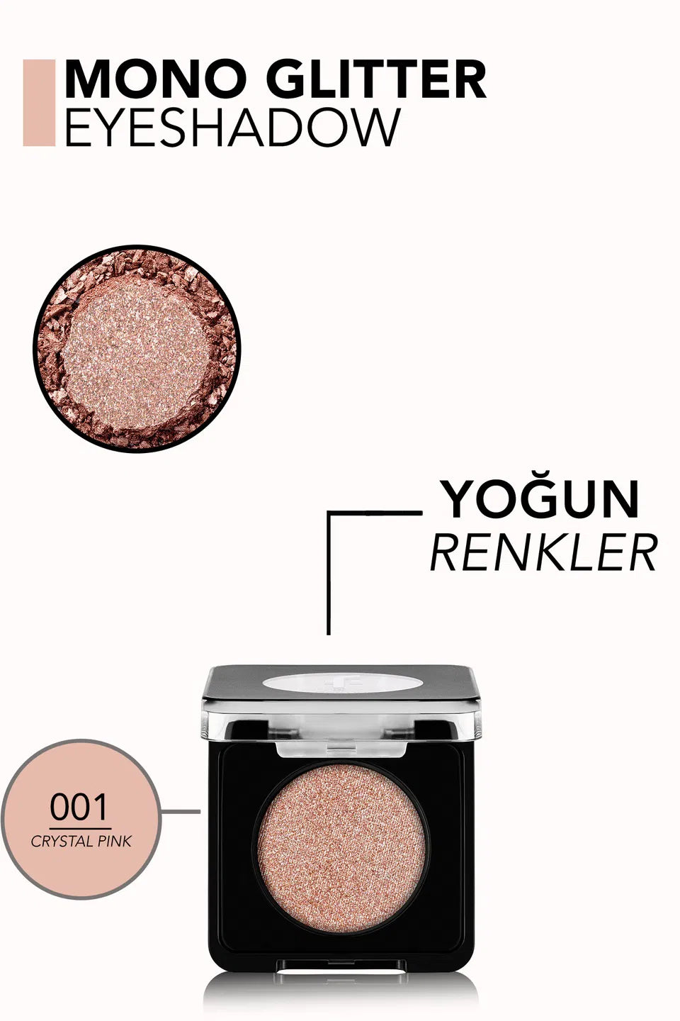 Pretty by Flormar Mono Eyeshadow Glitter ombretto 001 Crystal Pink