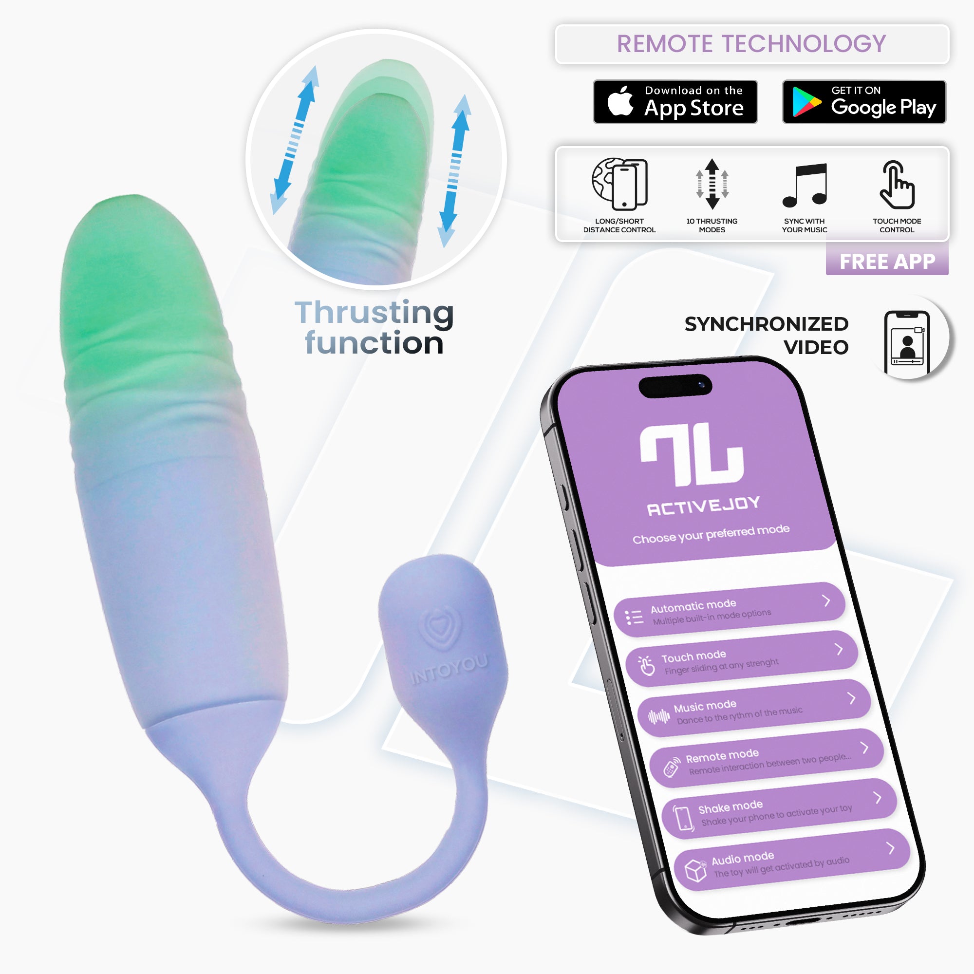 INTOYOU NexEgg Motion uovo vibrante app lilla pistacchio thrusting
