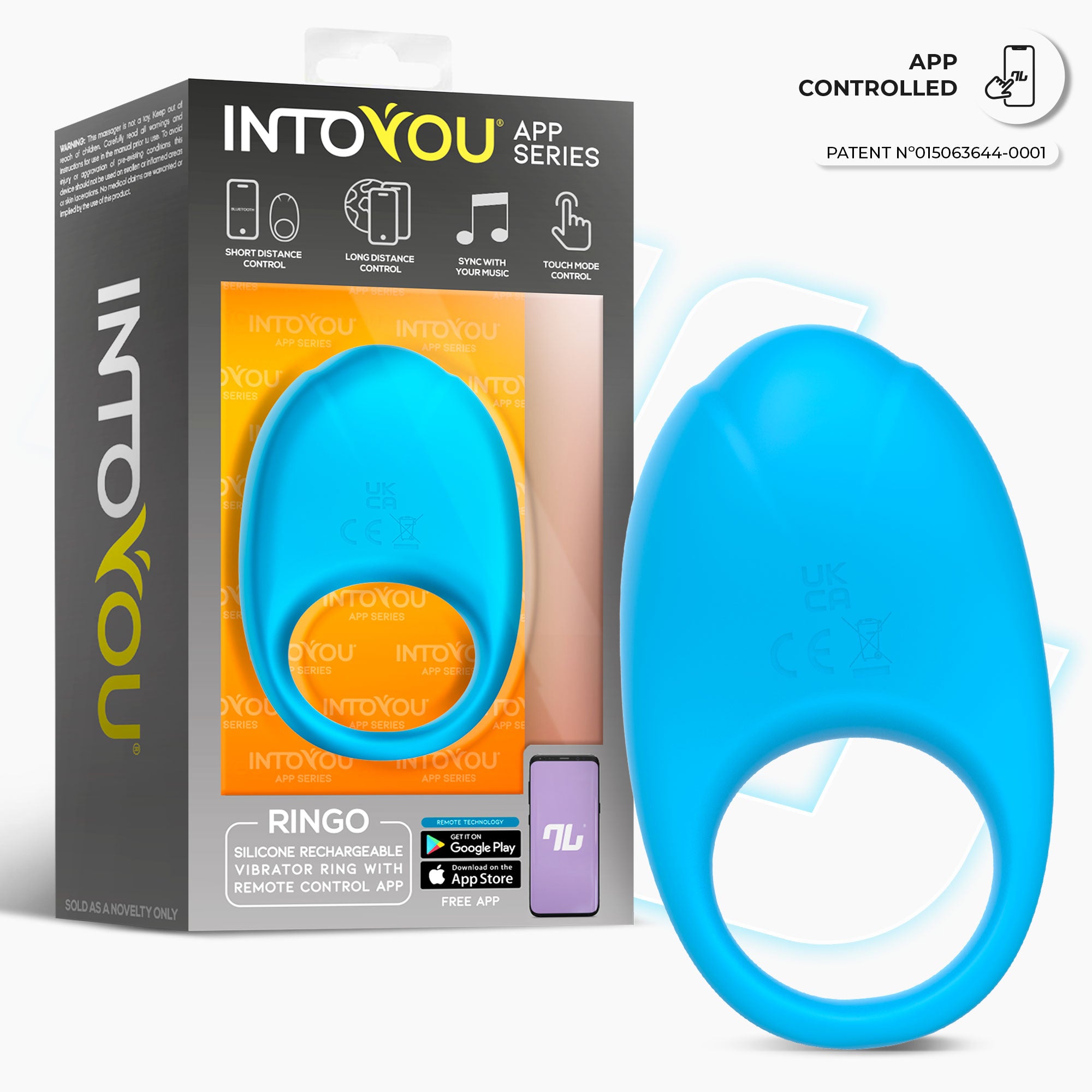 INTOYOU Ringo anello vibrante pene blu silicone 10 modi app