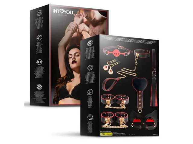 INTOYOU BDSM Set Bondage 8 Pezzi Nero Rosso